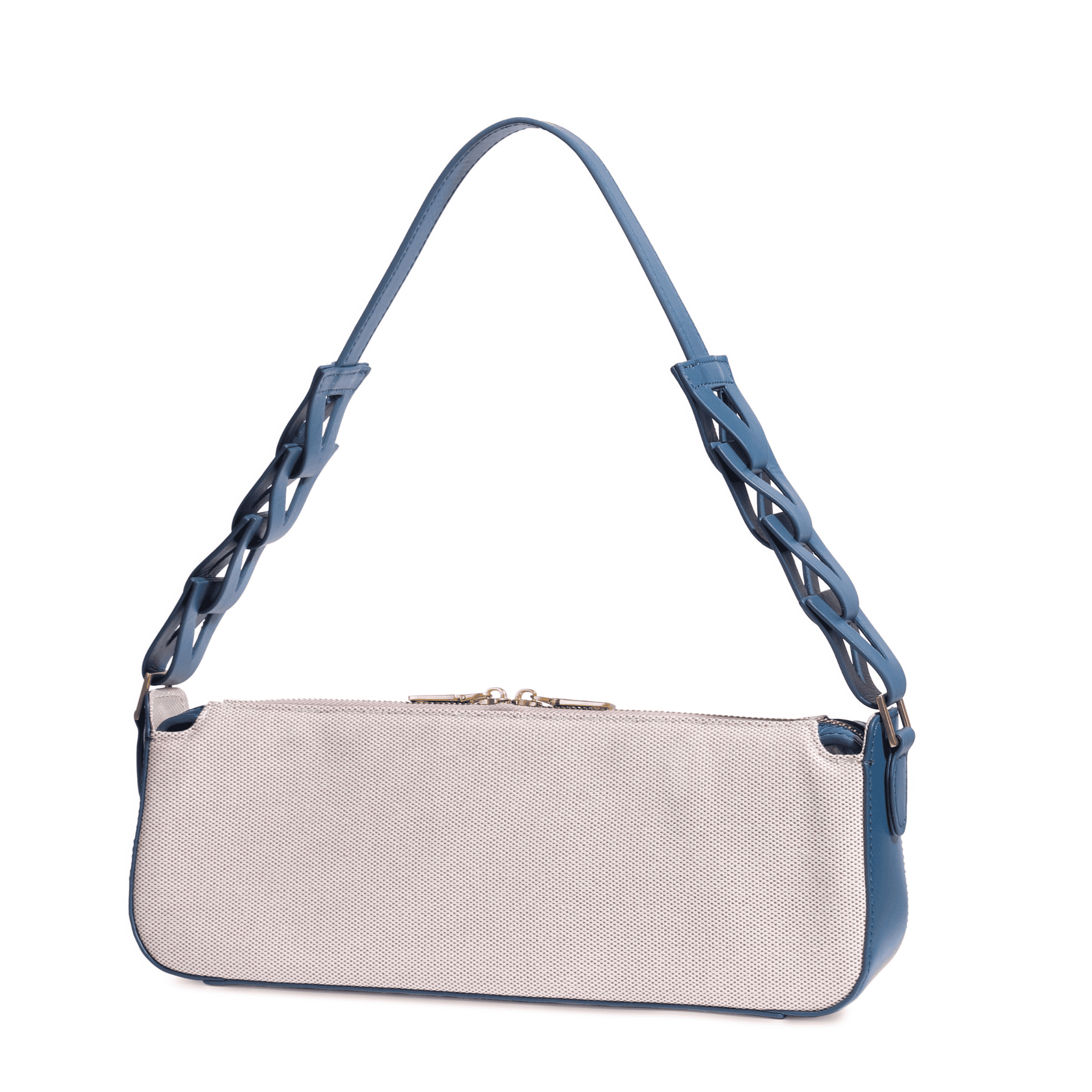バッグ mano Mano Bag in Dusty Blue Leather & Natural Canvas
