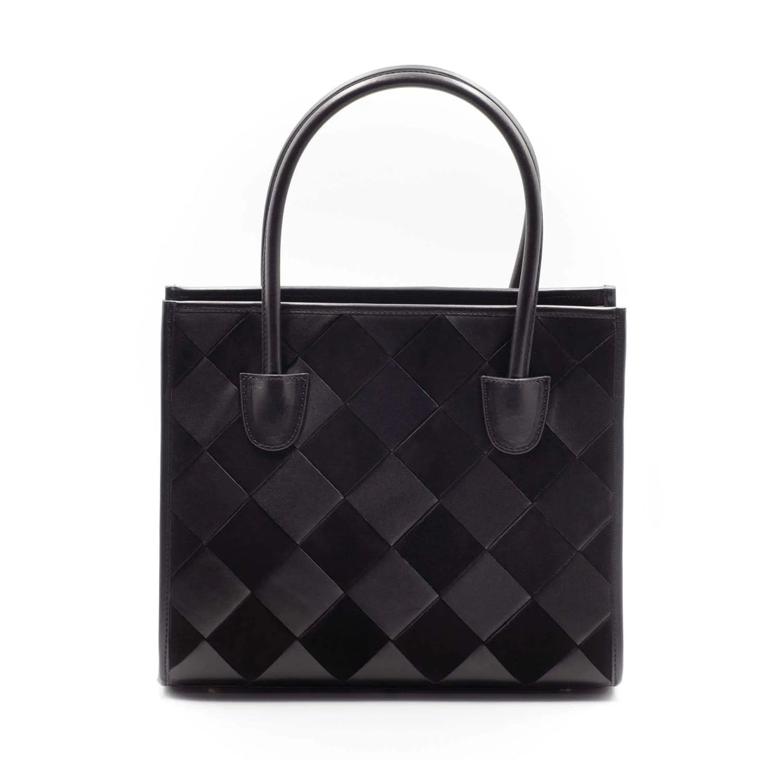 Black woven suede and leather tote bag