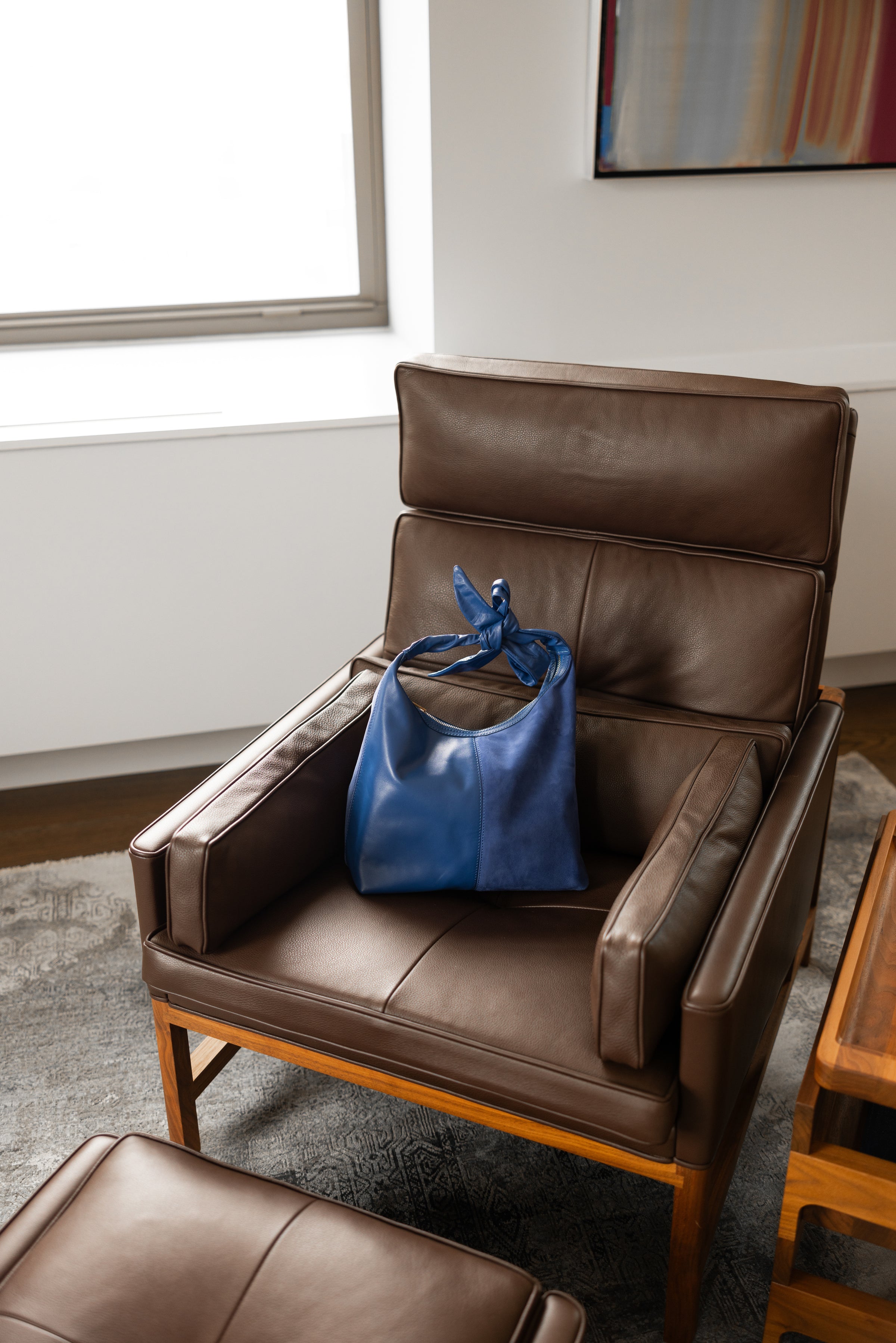 Blue suede and leather Tote bag