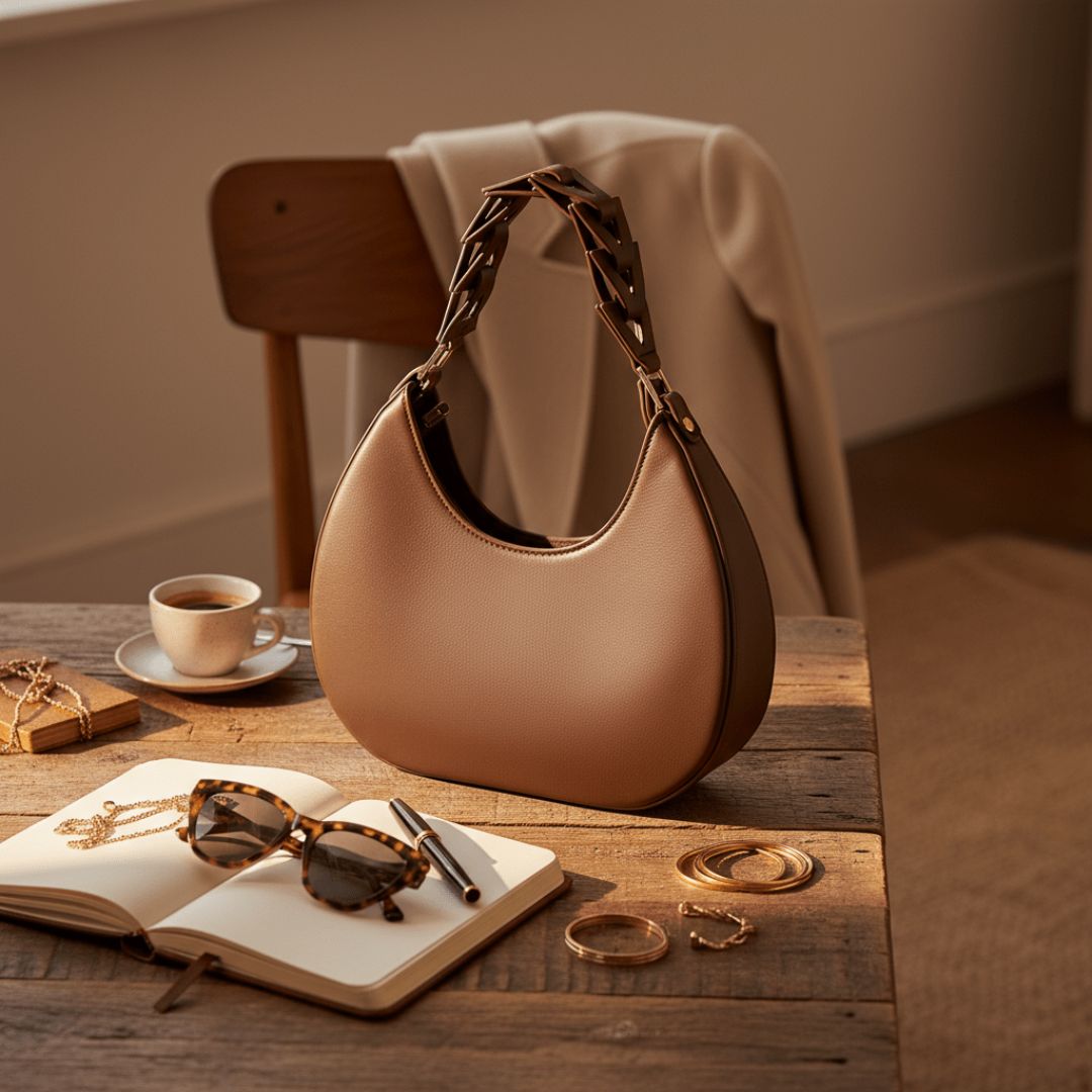brown leather handbag