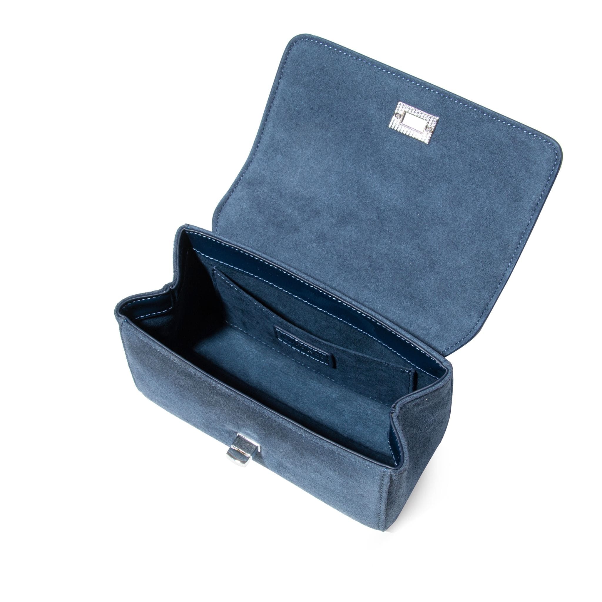 Navy Patent Leather & Suede LILI Top Handle Bag