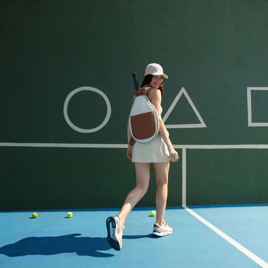 Tennis Backpack - Beige Canvas & Leather