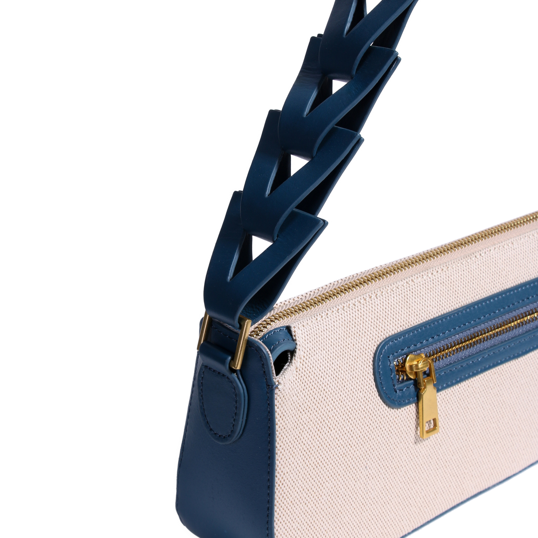JURGI Mano Bag - Canvas & Dusty Blue Leather – lifestyle shot