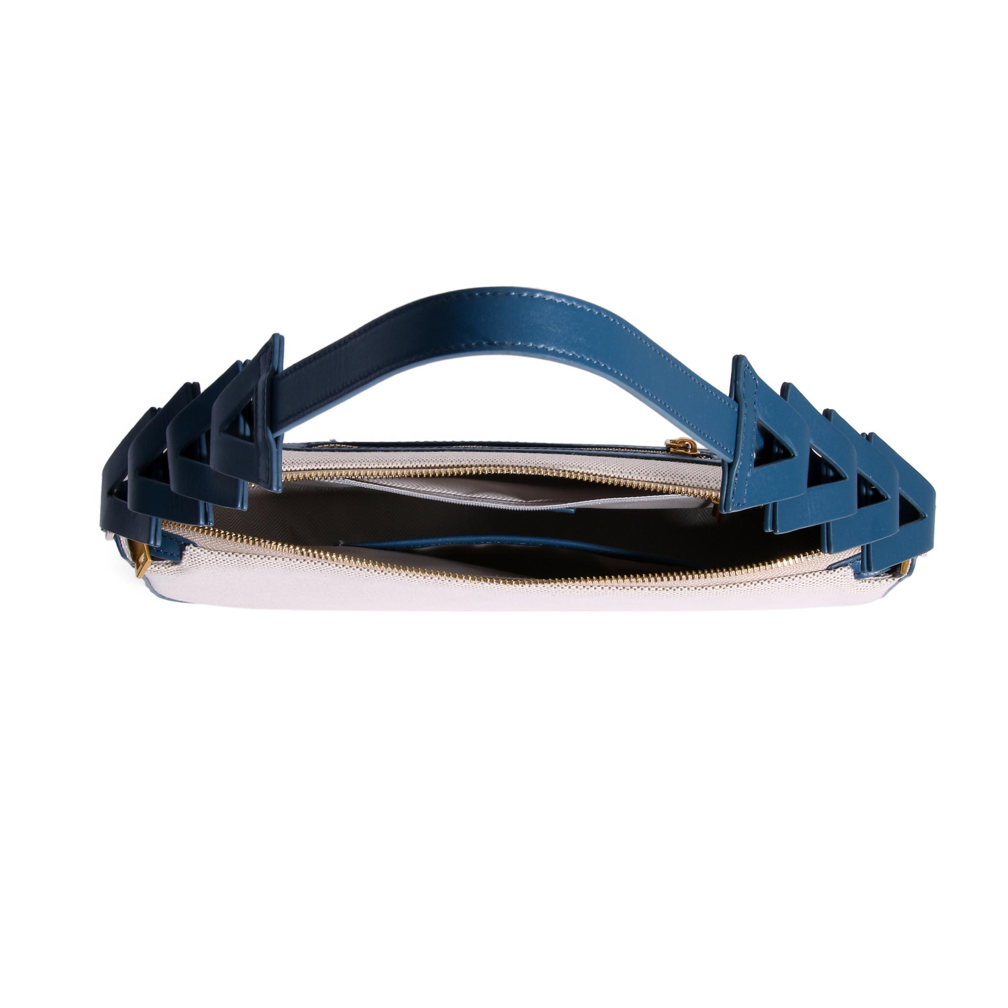 JURGI Mano Bag - Canvas & Dusty Blue Leather – lifestyle shot