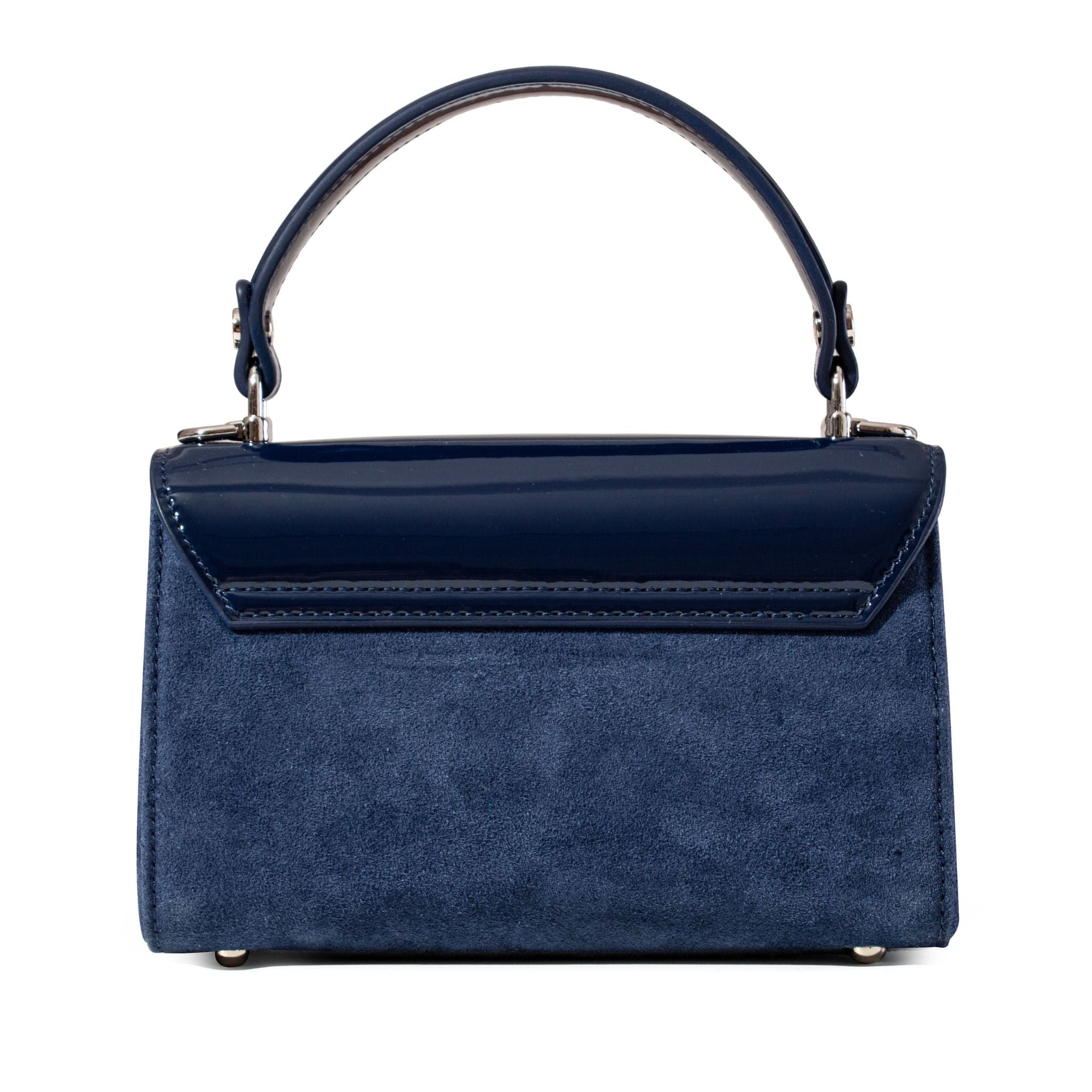Navy Patent Leather & Suede LILI Top Handle Bag