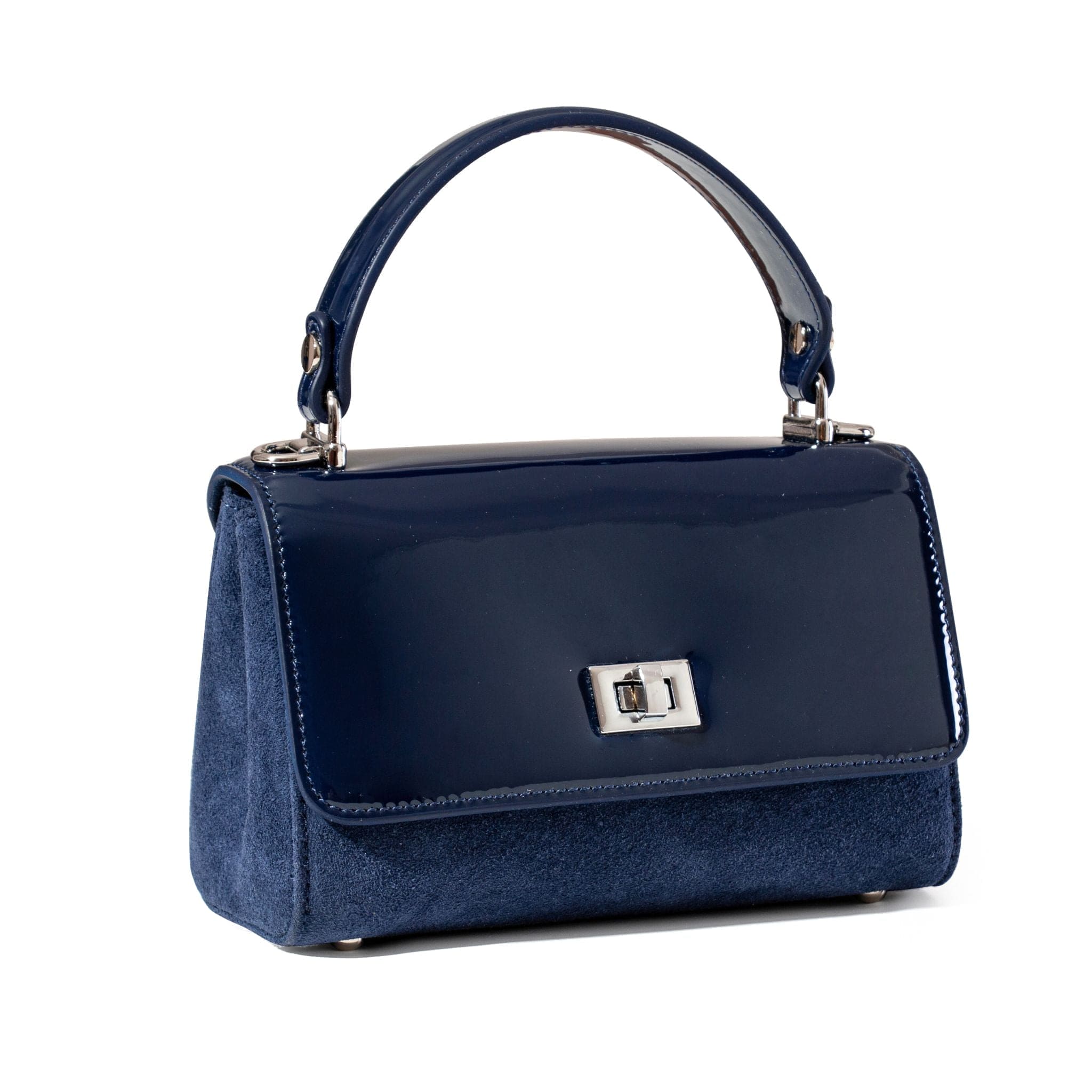 Black Patent Leather & Suede LILI Top Handle Bag