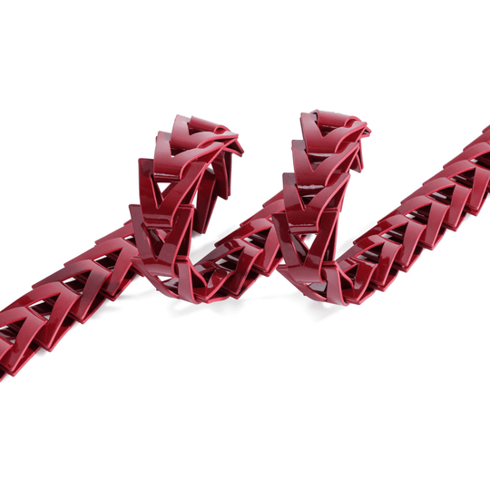 Luxury red belt with gold buckle and modern triangle pattern