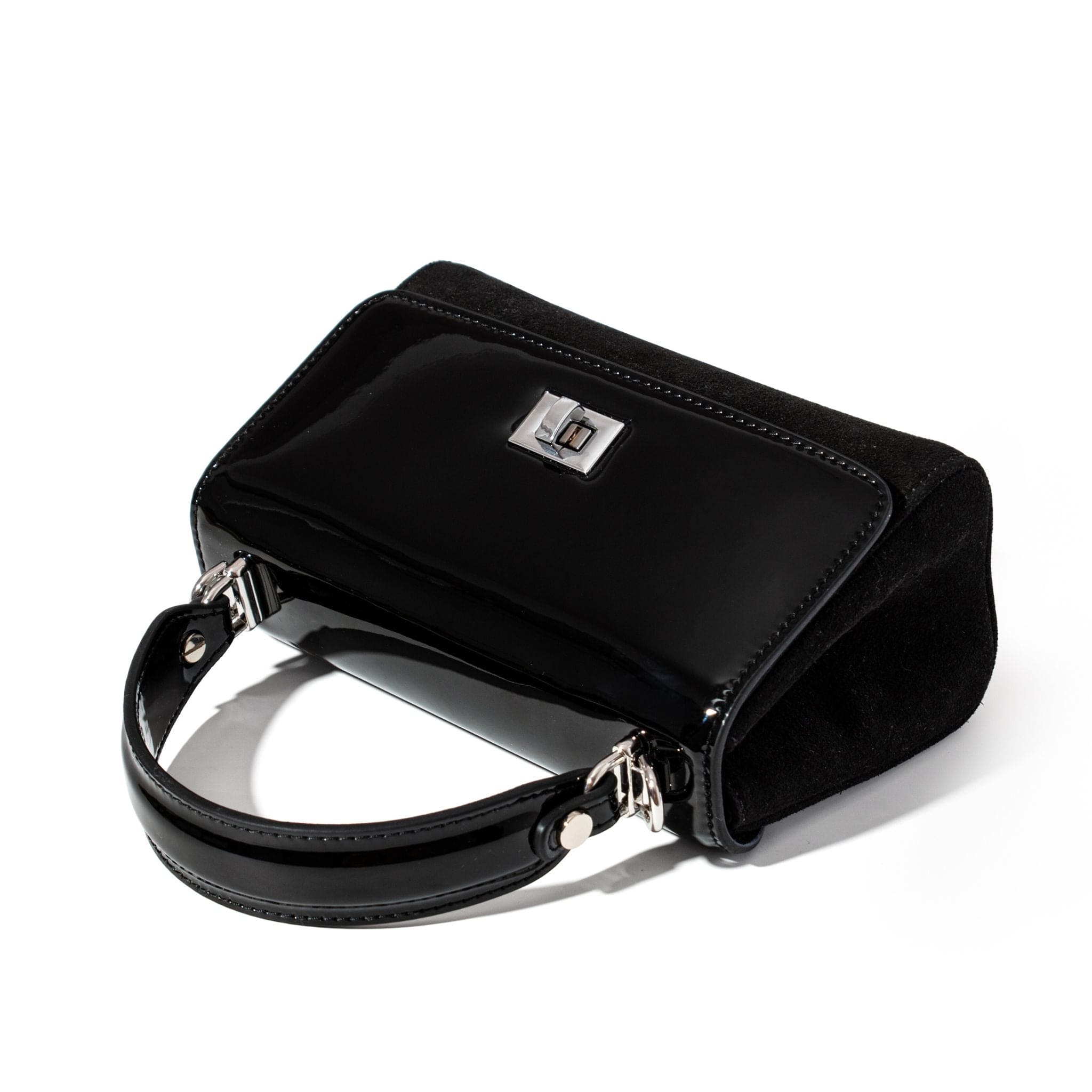 Black Patent Leather & Suede LILI Top Handle Bag