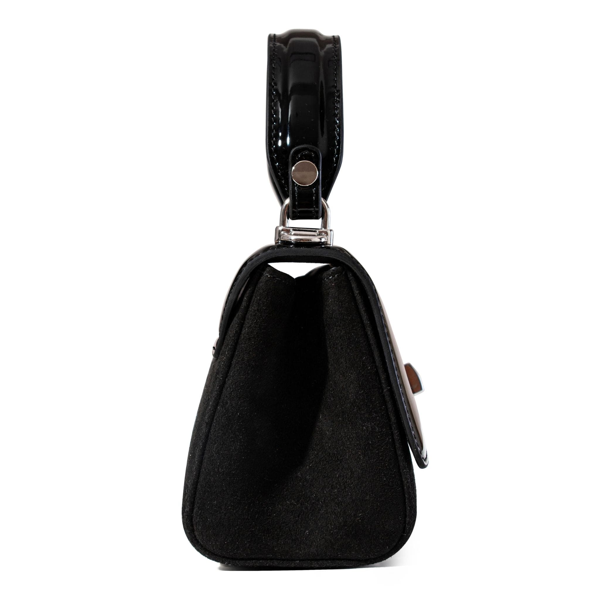 Black Patent Leather & Suede LILI Top Handle Bag