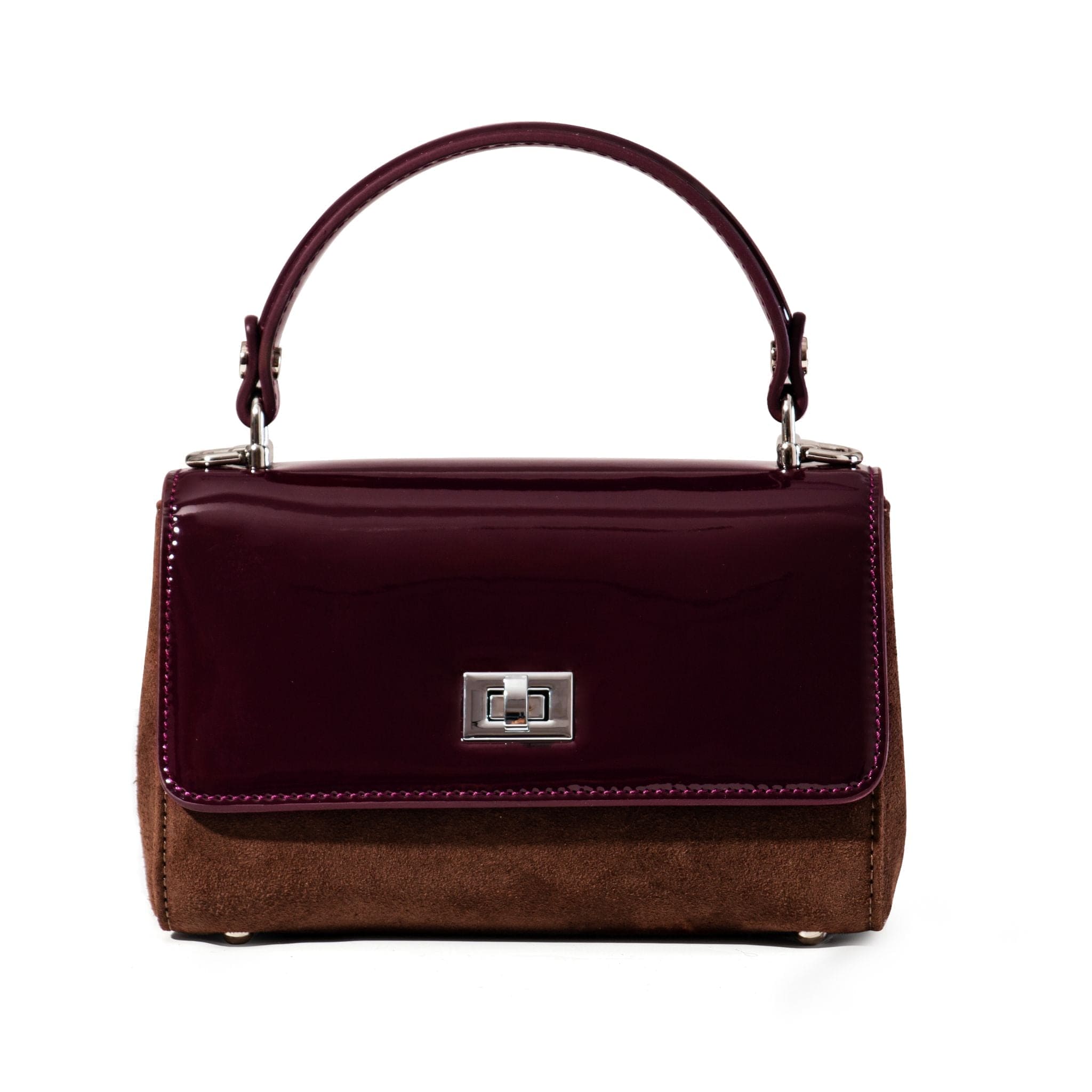 Navy Patent Leather & Suede LILI Top Handle Bag