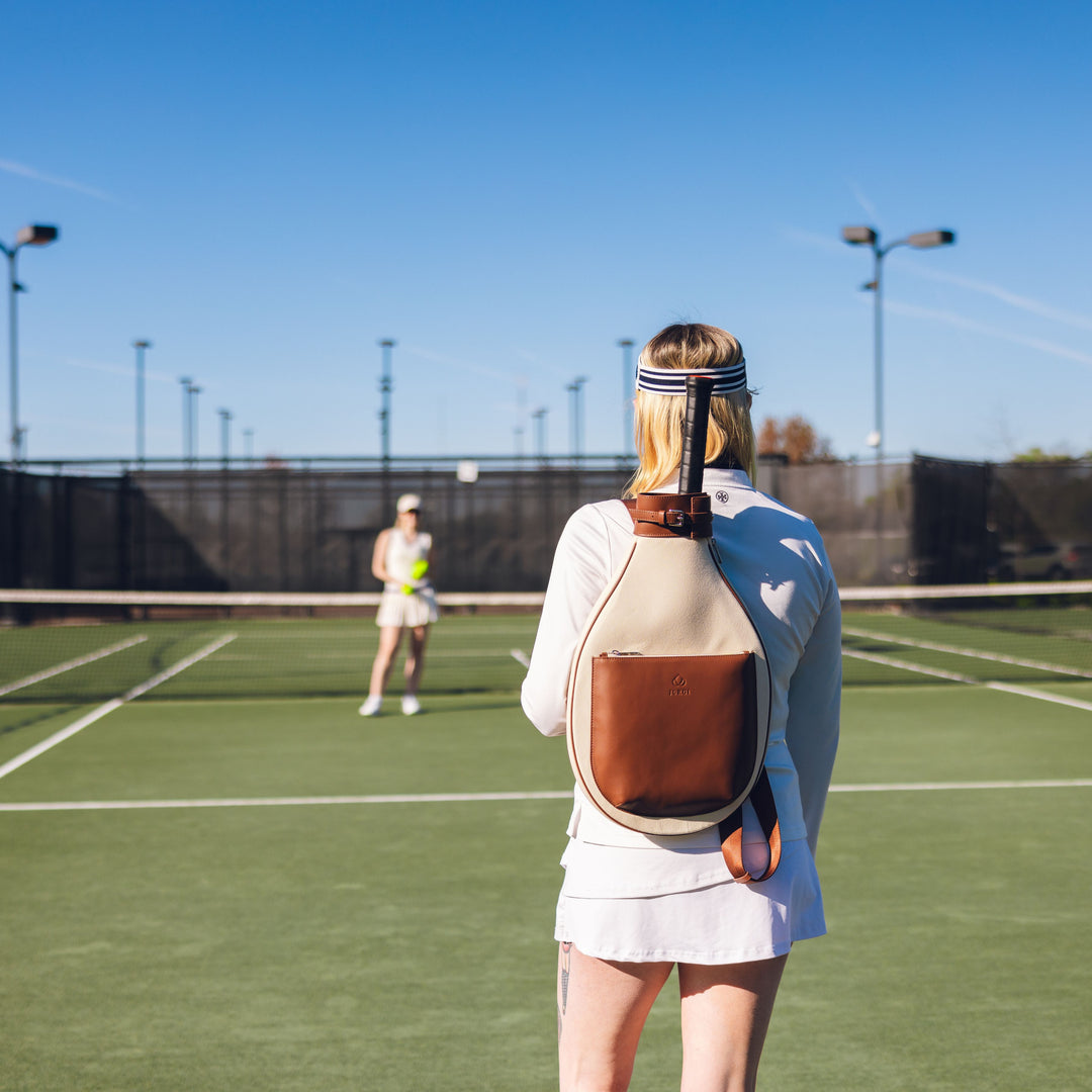 Tennis Backpack - Beige Canvas & Leather