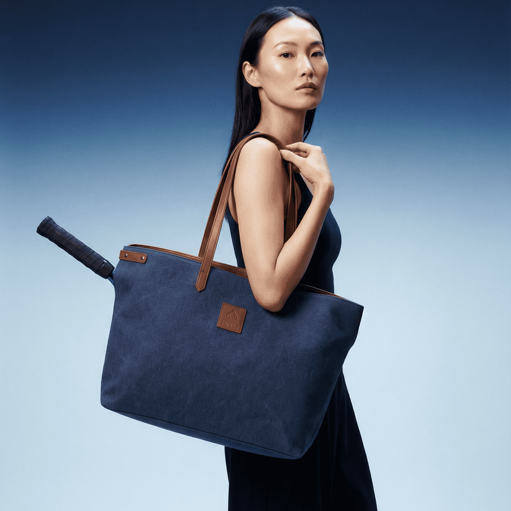 Tennis Tote Bag – Navy Canvas & Leather