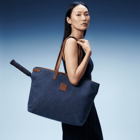 Tennis Tote Bag – Navy Canvas & Leather
