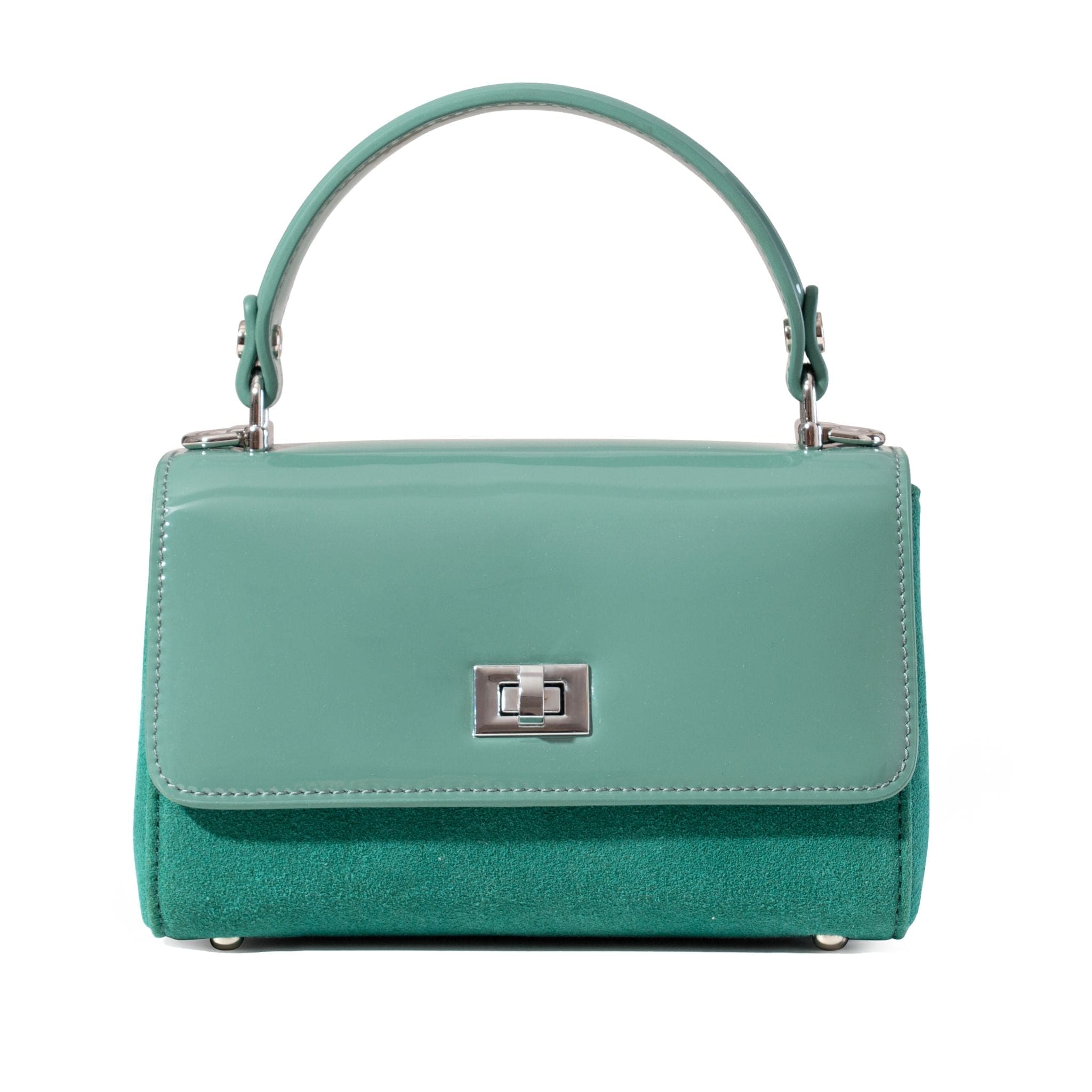 Navy Patent Leather & Suede LILI Top Handle Bag