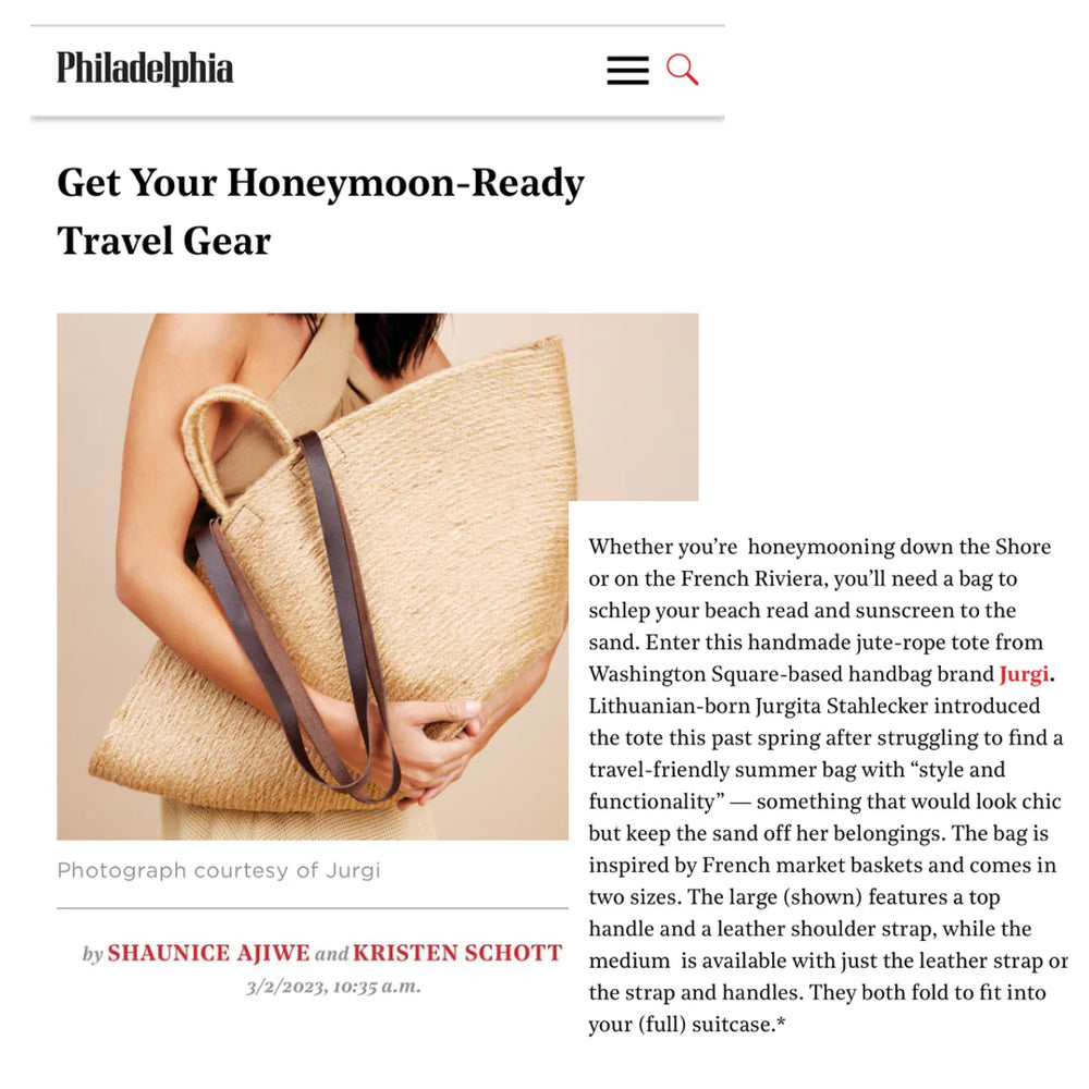 Article about honeymoon travel gear with a picture of a straw bag.