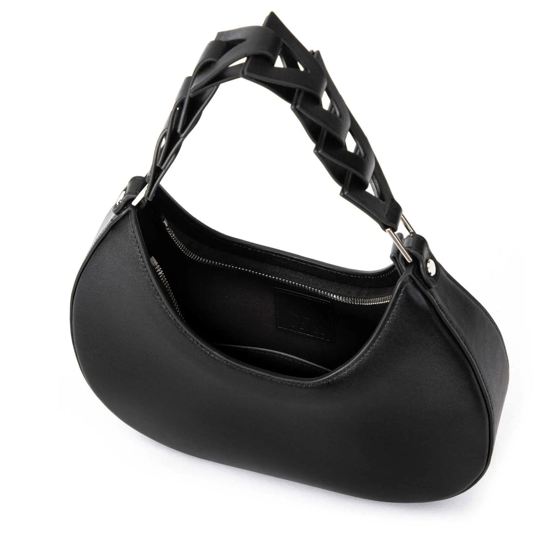 Black real leather shoulder bag with cotton lining inside