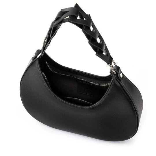 Black real leather shoulder bag with cotton lining inside