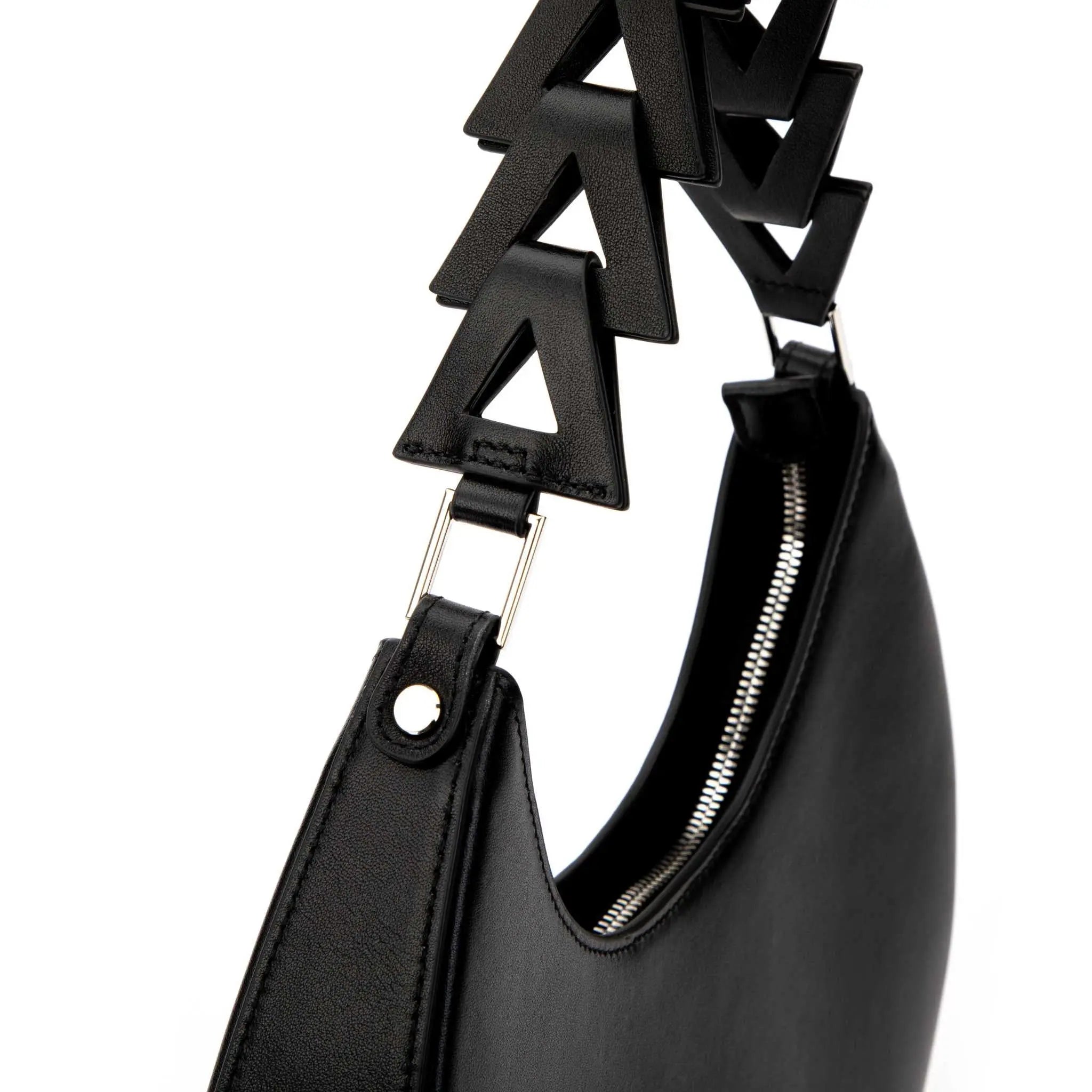 genuine leather shoulder bag geometric detail handle