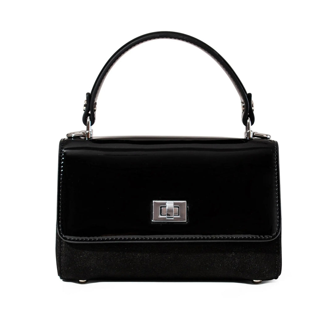 Black Patent Leather & Suede LILI Top Handle Bag - JURGI Designs