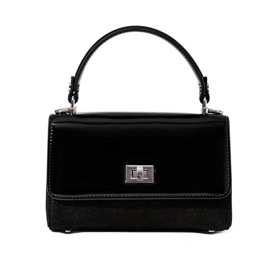 Black Patent Leather & Suede LILI Top Handle Bag - JURGI Designs