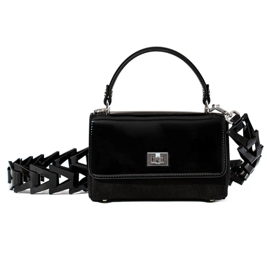 Black Patent Leather & Suede LILI Top Handle Bag - JURGI Designs