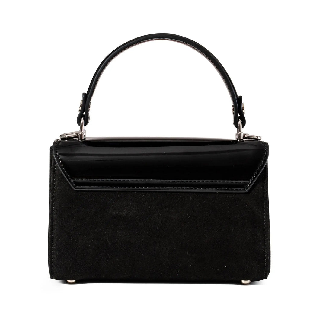 Black Patent Leather & Suede LILI Top Handle Bag - JURGI Designs