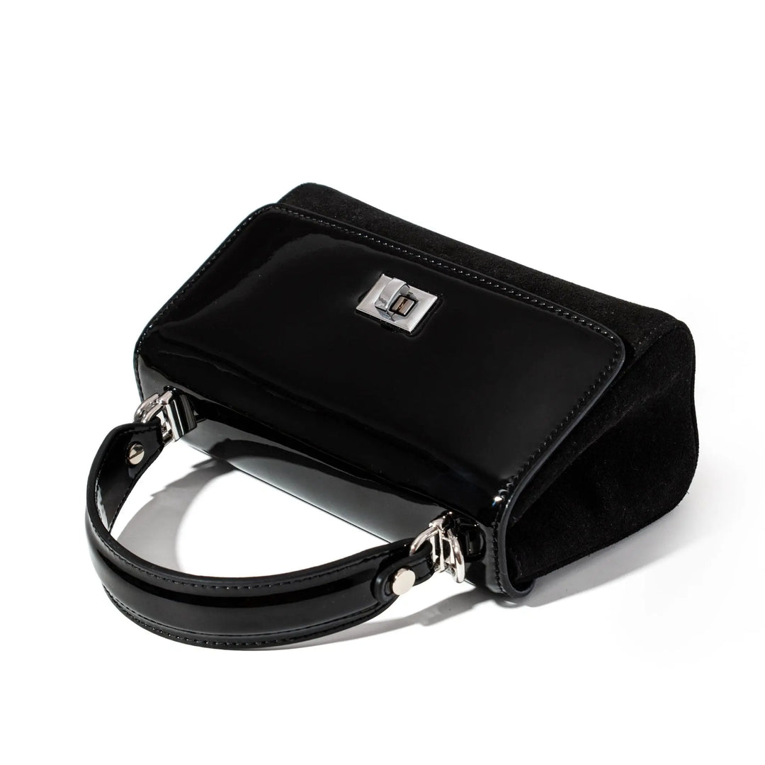 Black Patent Leather & Suede LILI Top Handle Bag - JURGI Designs