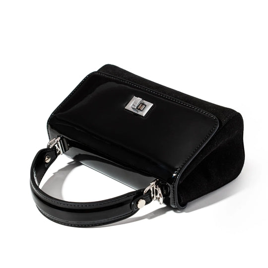 Black Patent Leather & Suede LILI Top Handle Bag - JURGI Designs