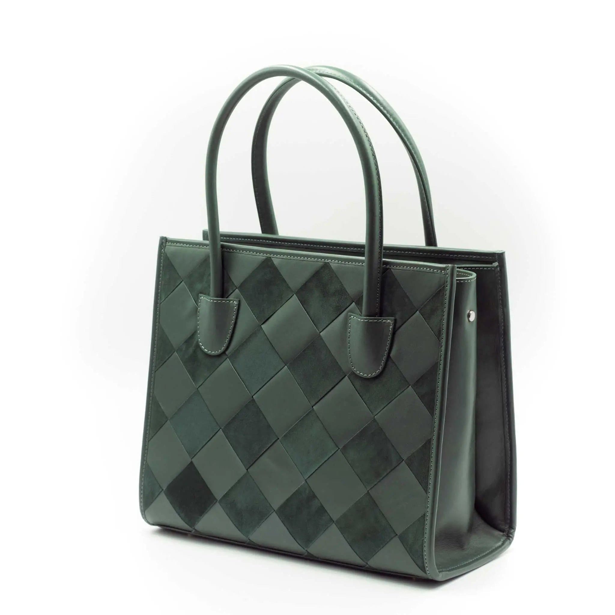 Green woven suede and leather tote bag 