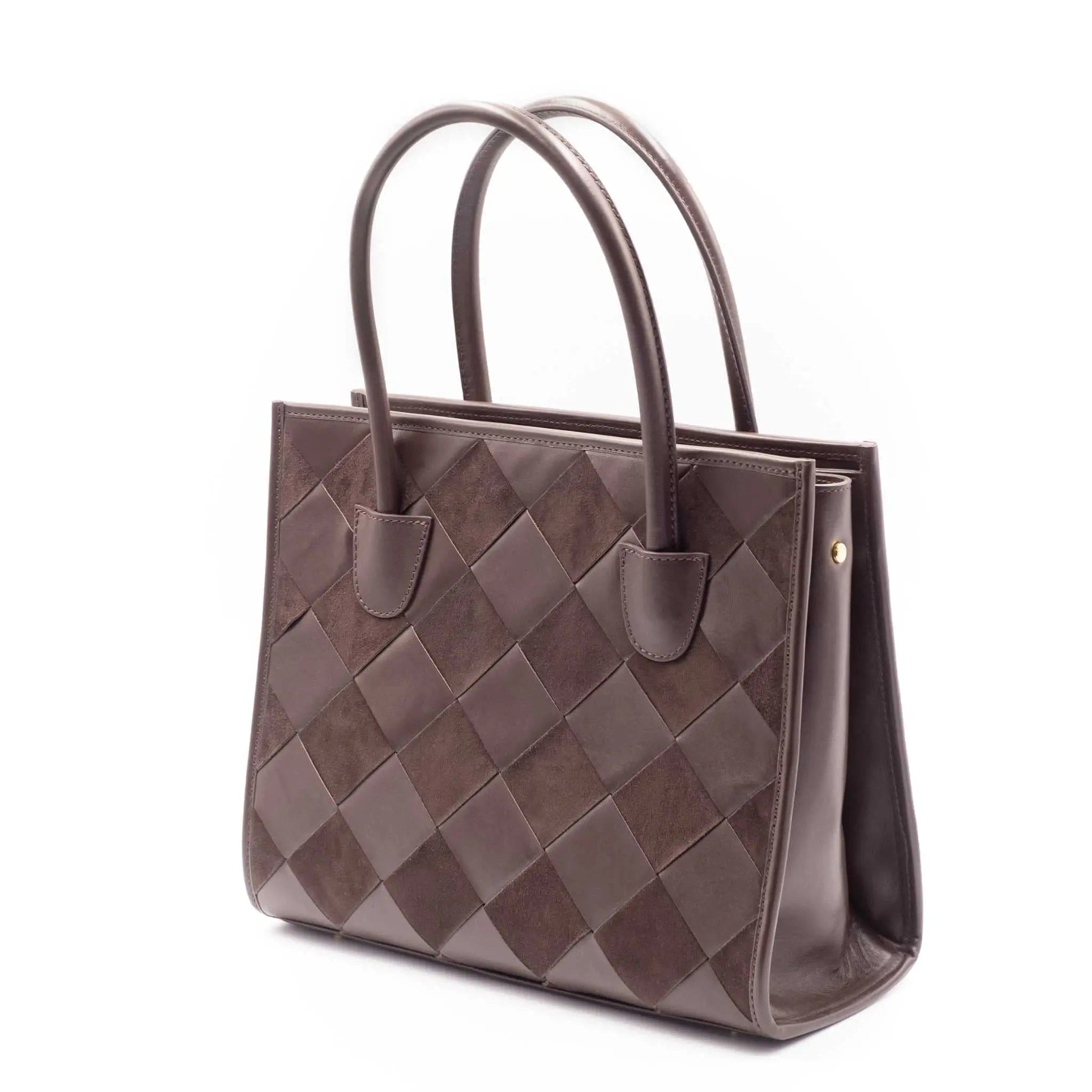 Brown woven suede and leather tote bag 