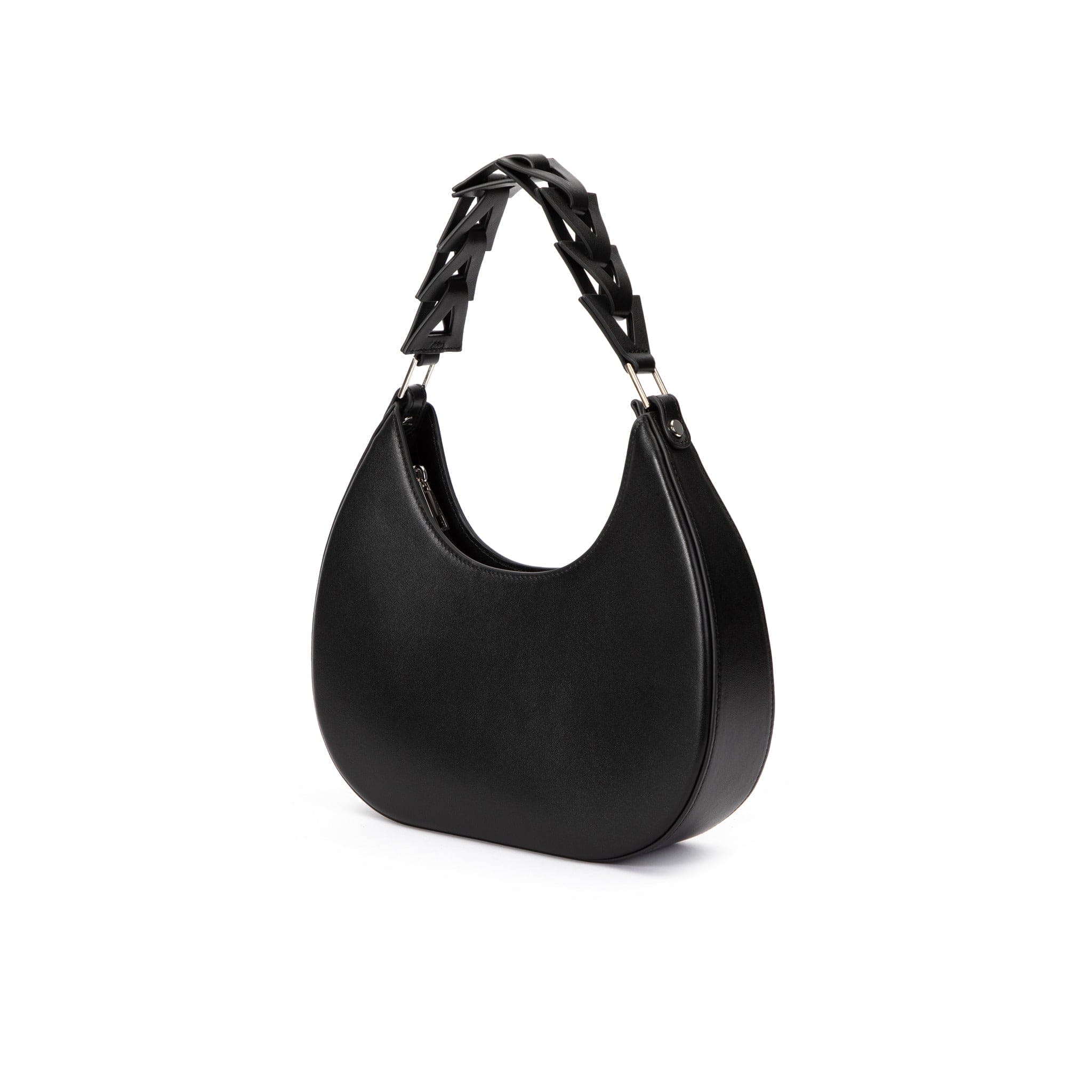 Black leather shoulder bag, moon shape