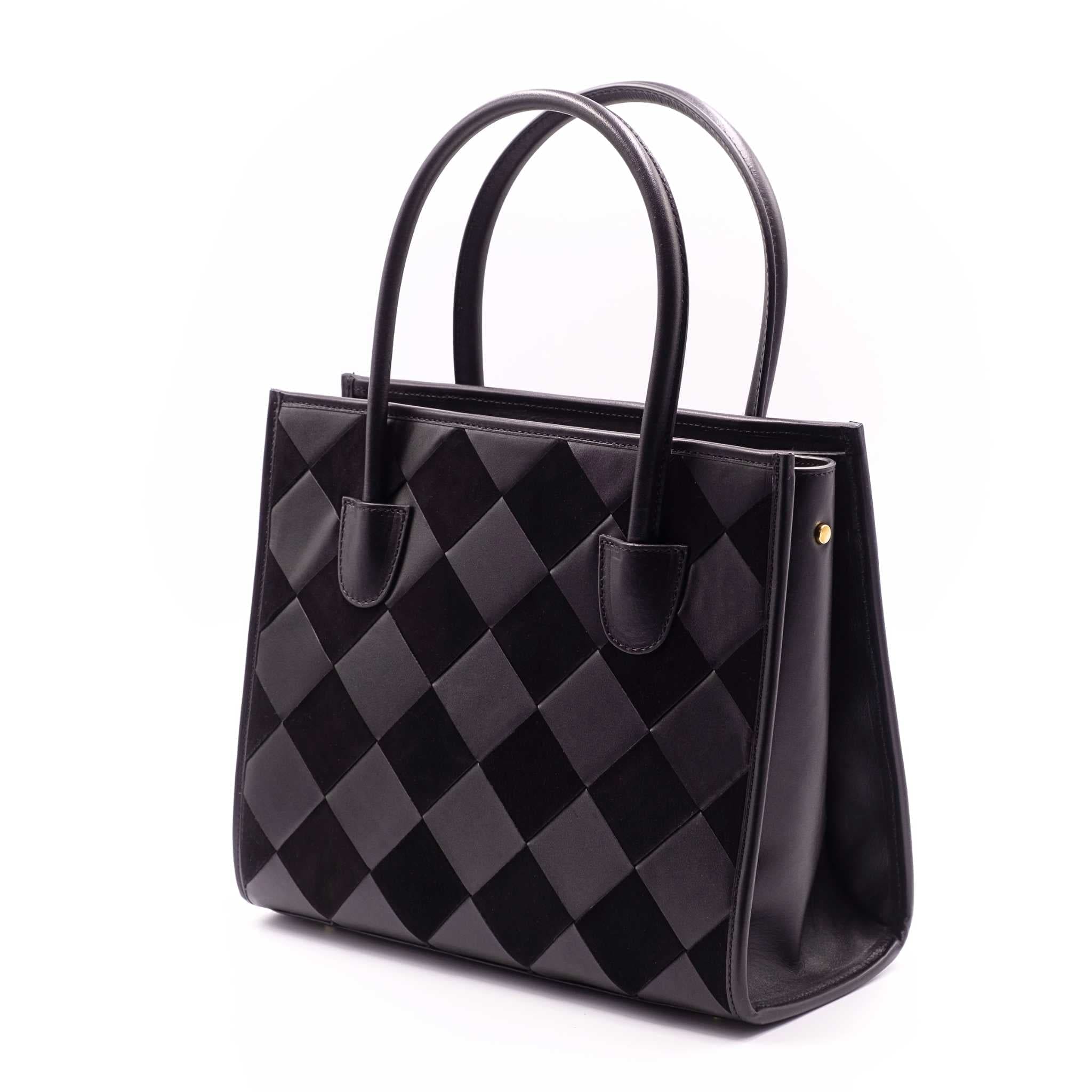 Black suede and leather woven tote