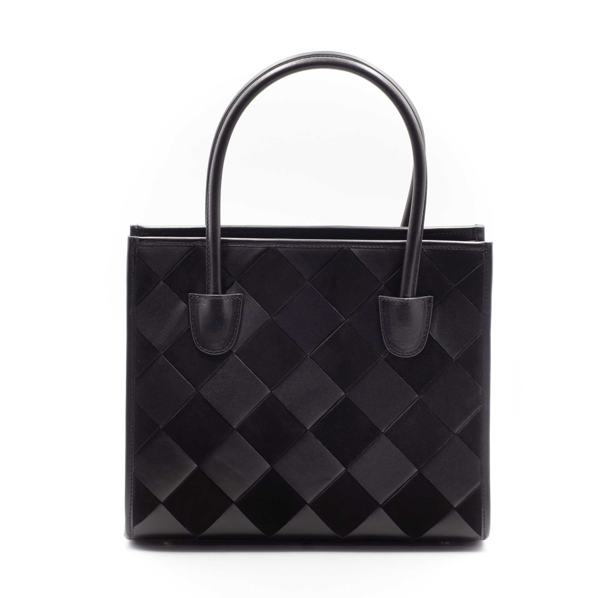 Black woven suede and leather tote bag 