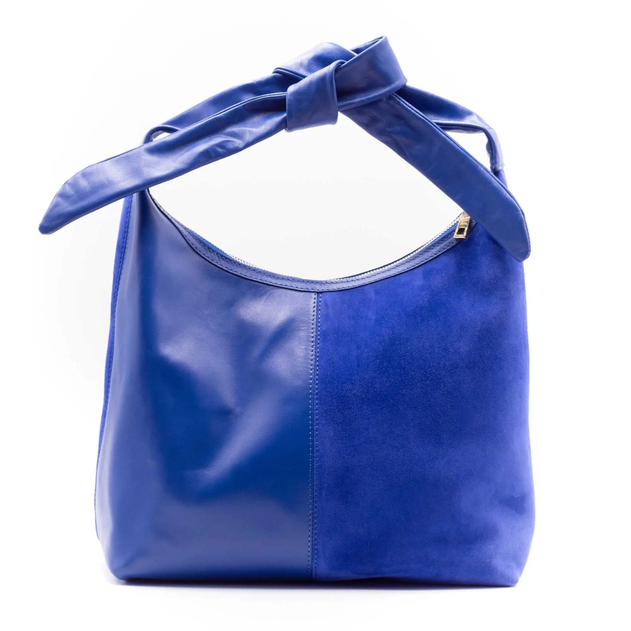 Blue knot strap suede and leather bag 