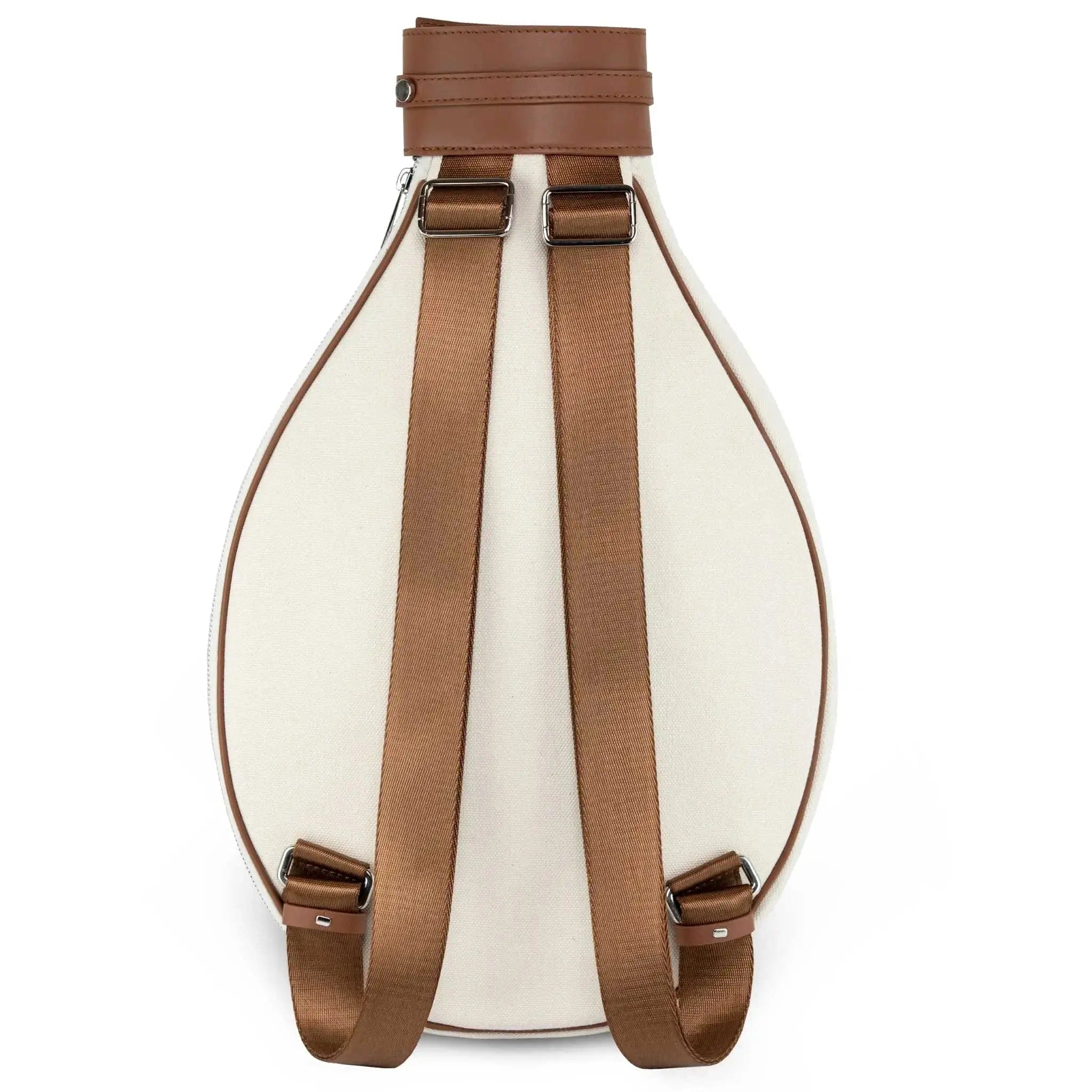 Brown leather and canvas tennis backpack