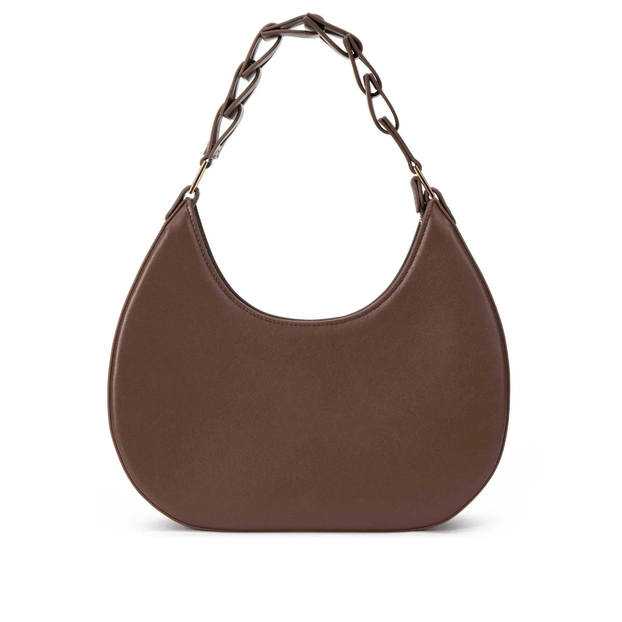 Brown leather shoulder bag, moon shape