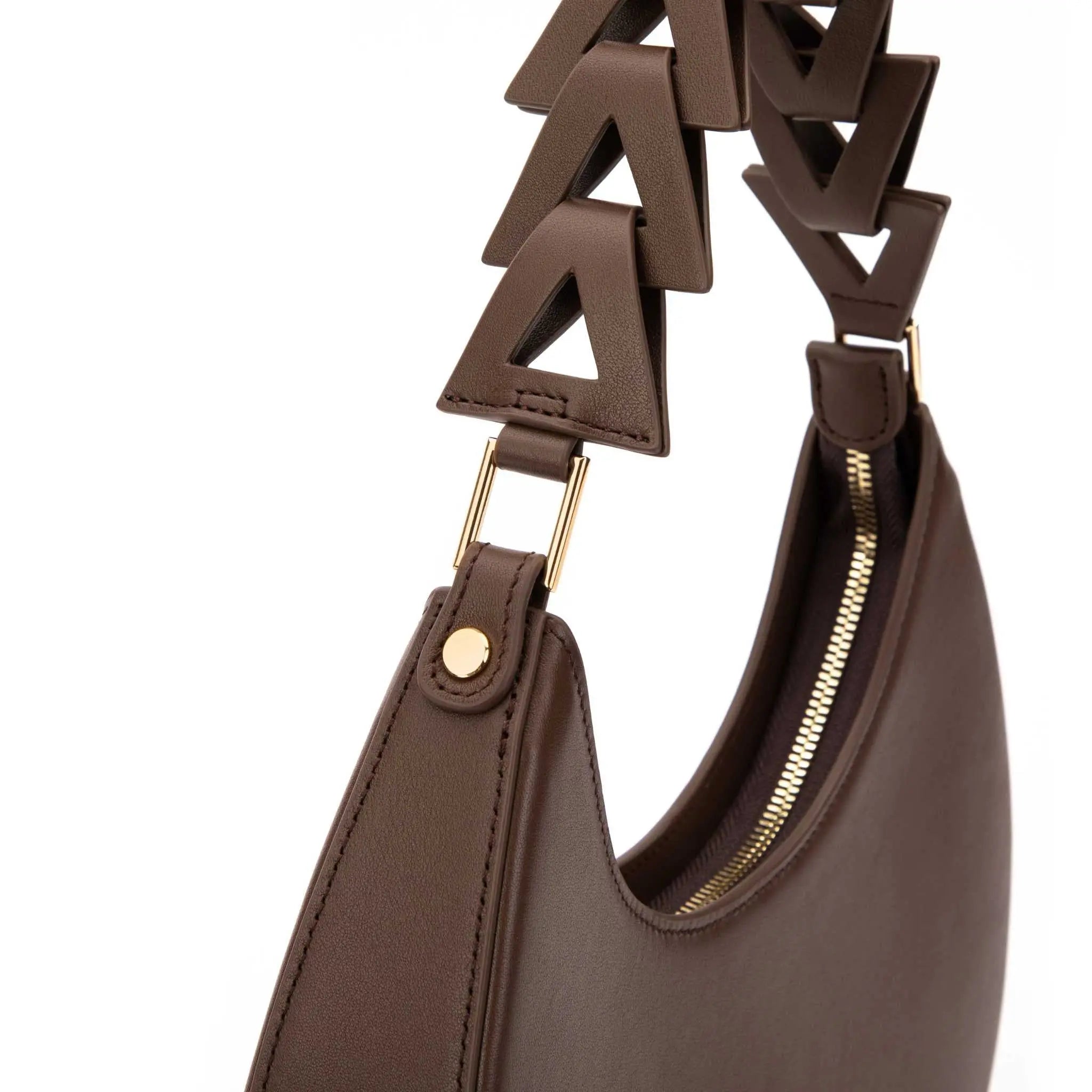 Brown leather shoulder bag, moon shape