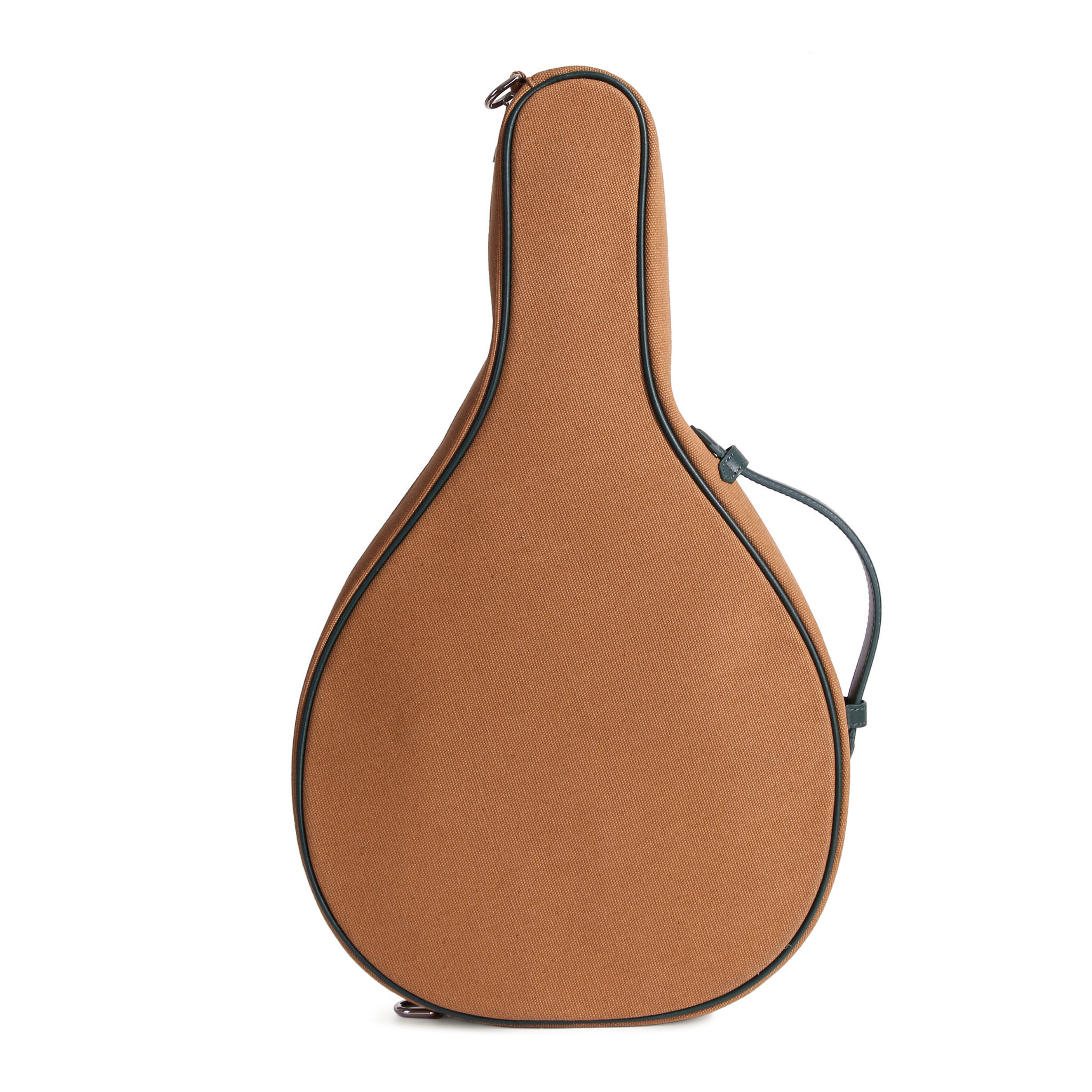 Brown canvas padel case with green leather accessories pocket