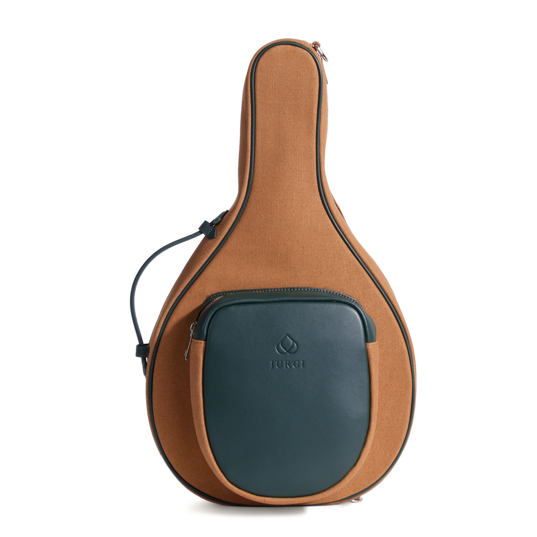 Padel racket case in brown canvas with dark green leather detailing