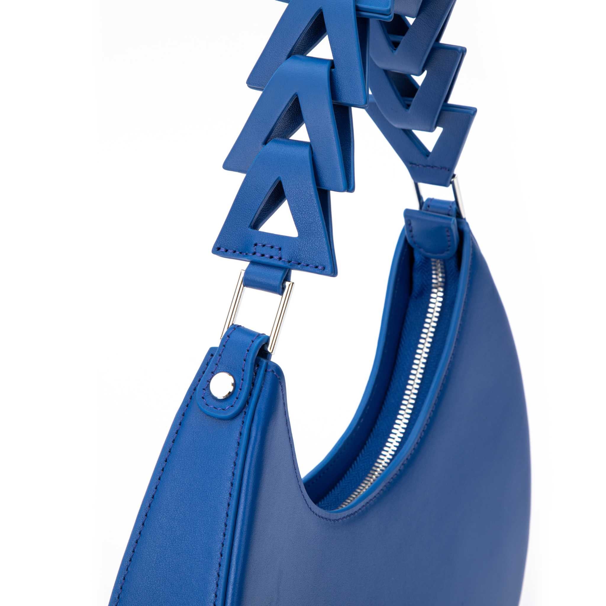 Blue leather looped triangle strap shoulder bag