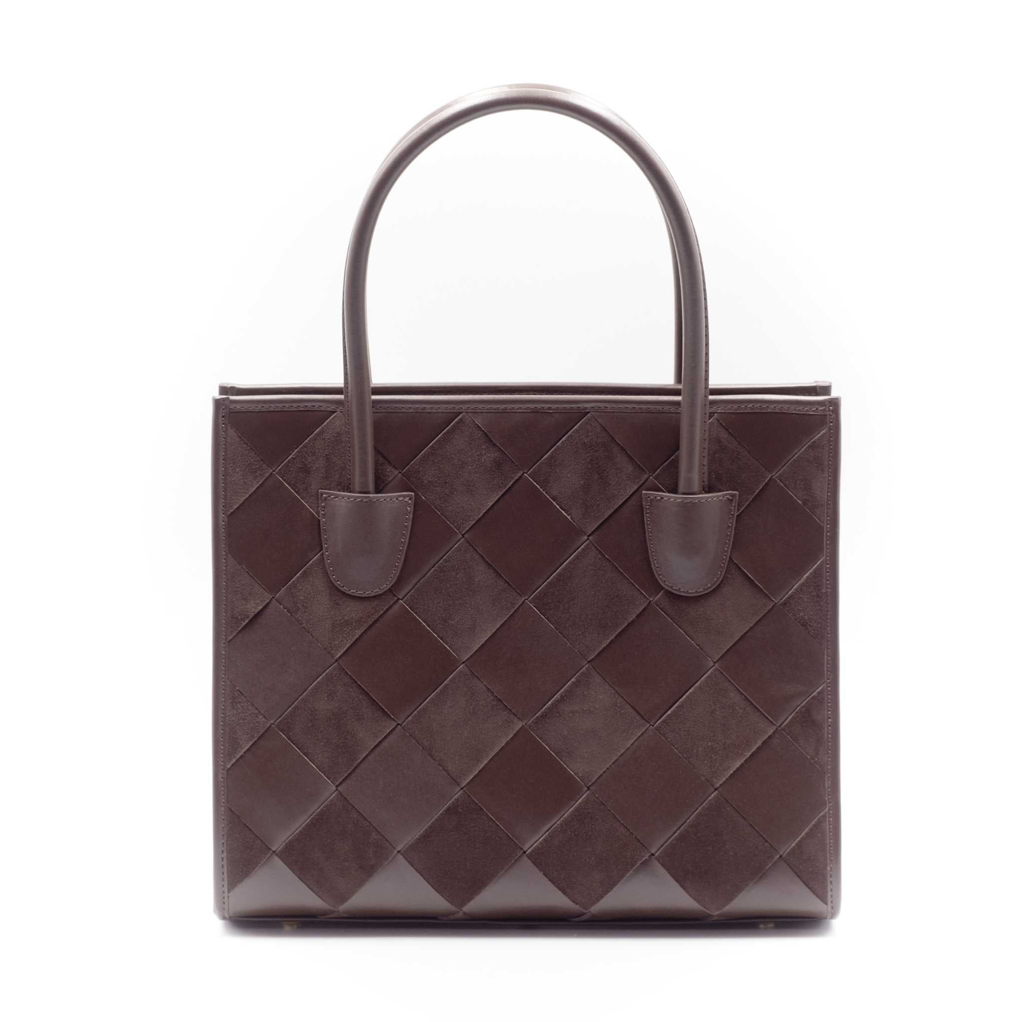 Brown suede and leather woven tote