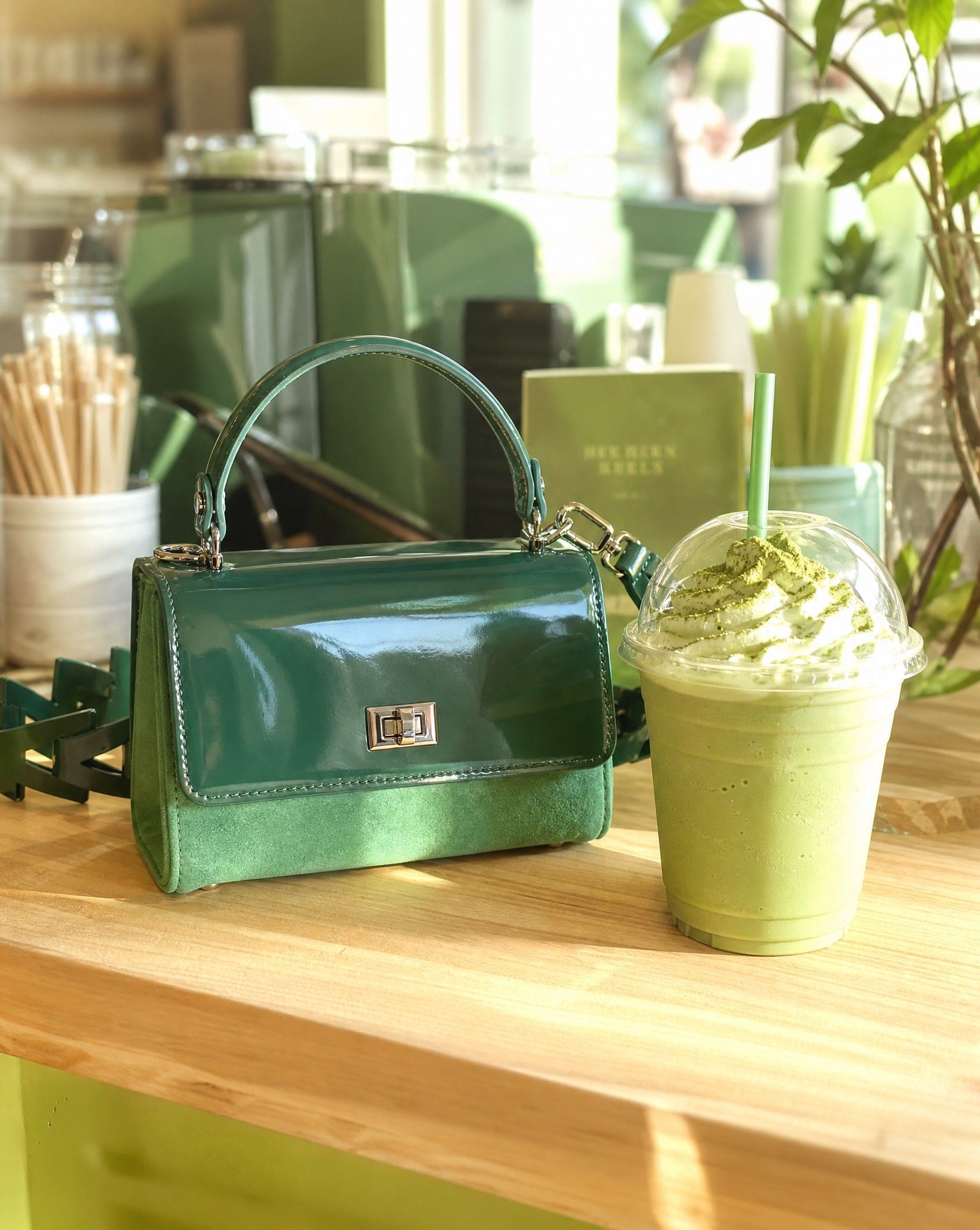 Emerald Patent Leather & Suede Handbag | JURGI