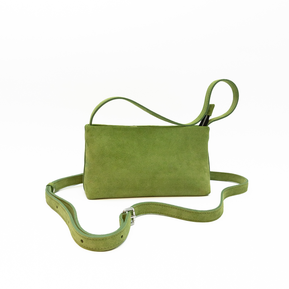 JURGI Kaita multi-way suede bag in green – real suede handbag, view 6