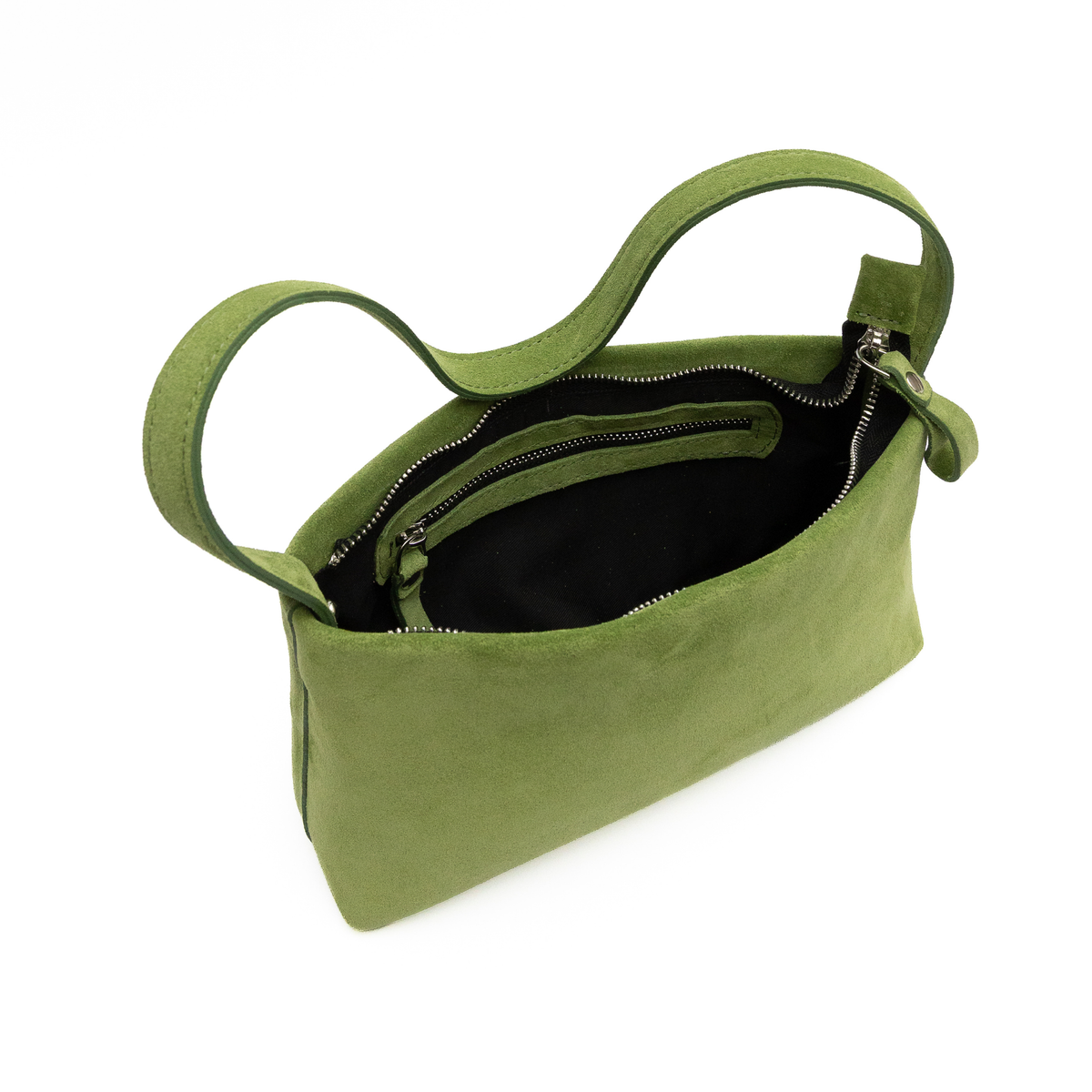 JURGI Kaita multi-way suede bag in green – real suede handbag, view 7