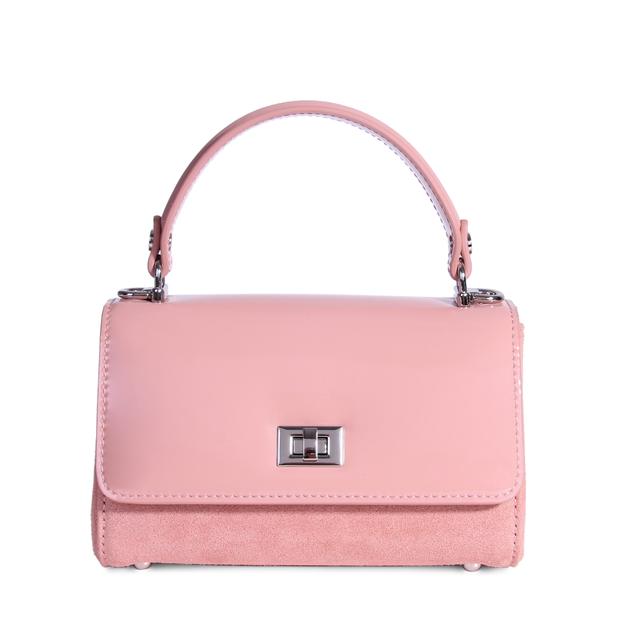 JURGI rose handbag detail – silver clasp and suede craftsmanship