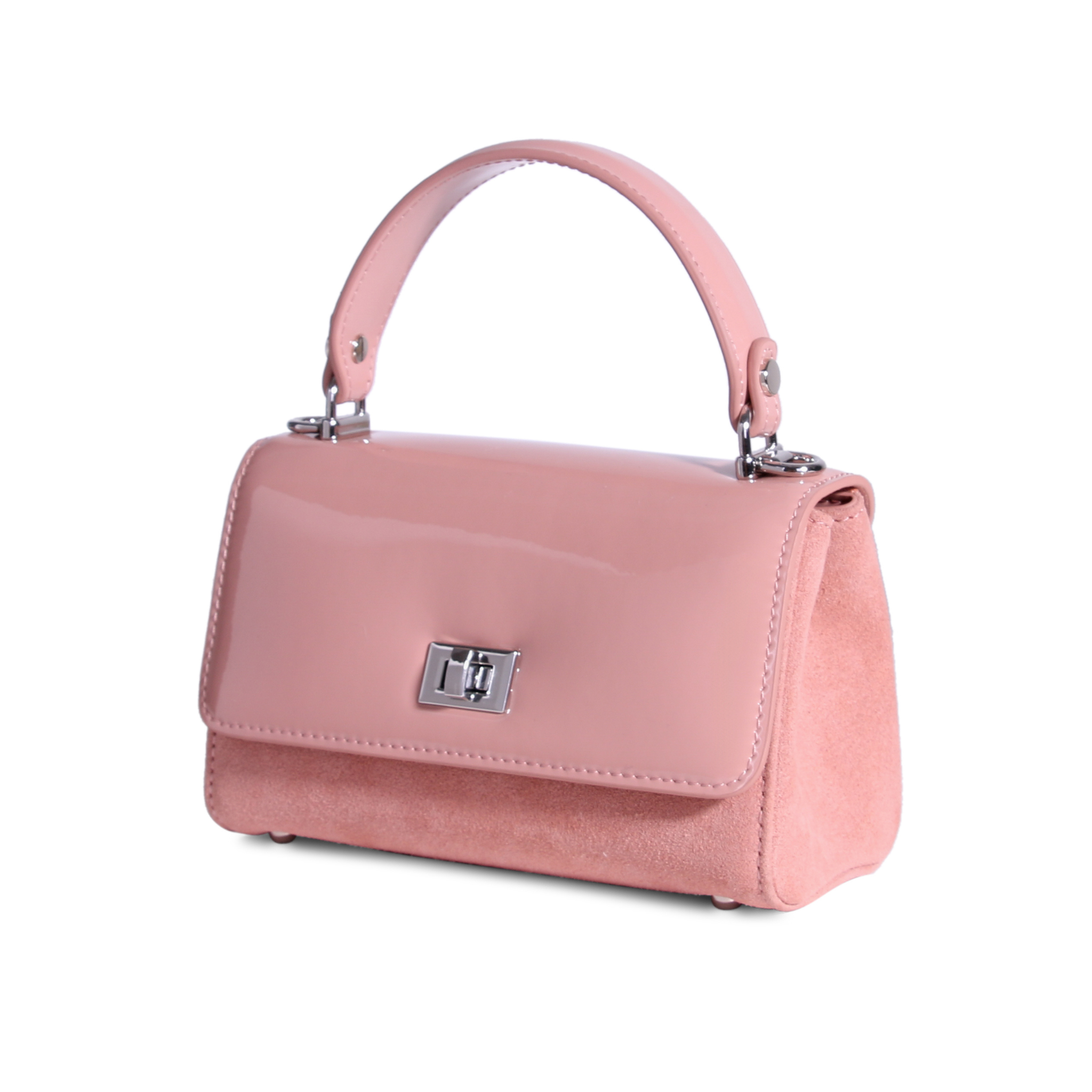 JURGI rose patent and suede Lili Bag – timeless structured handbag