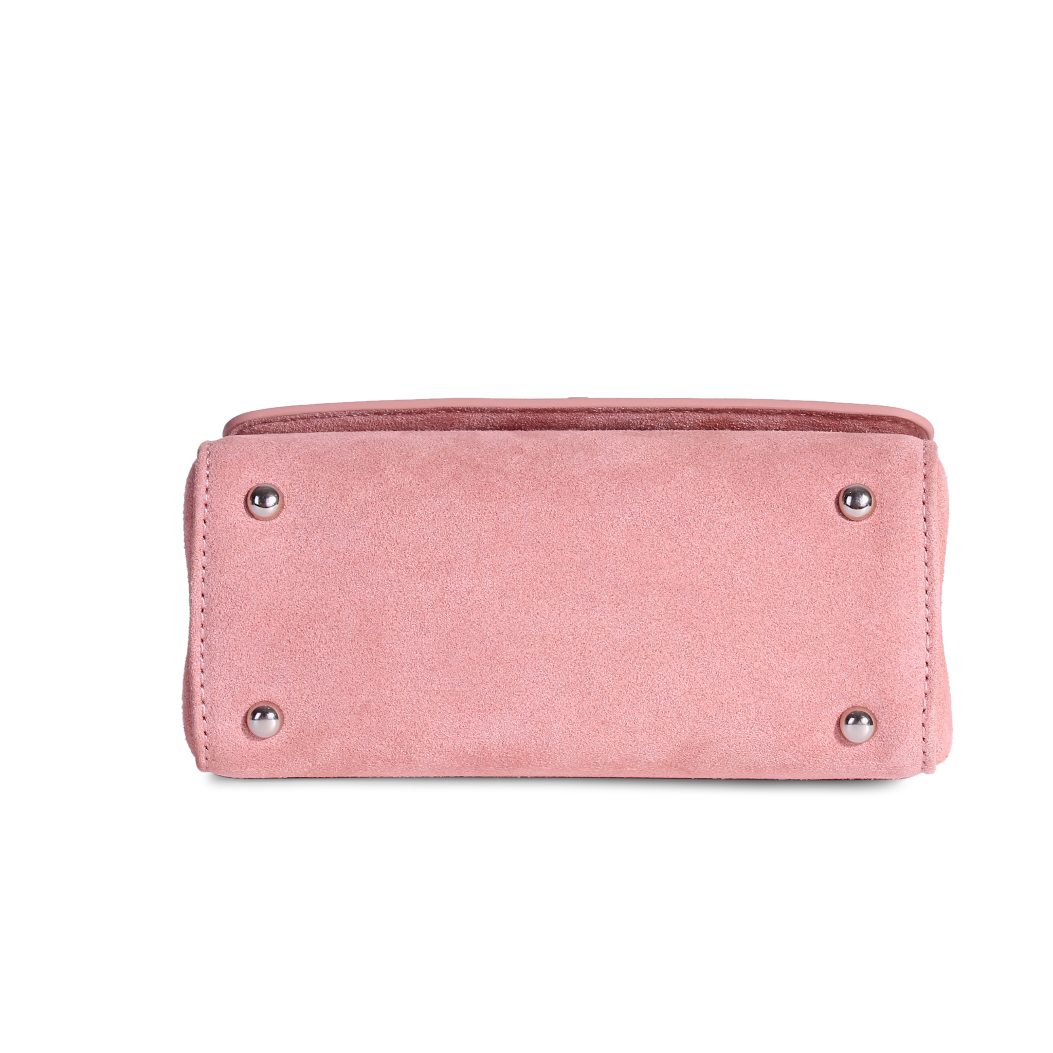 Lili Bag open interior view – rose patent leather and suede with cotton lining