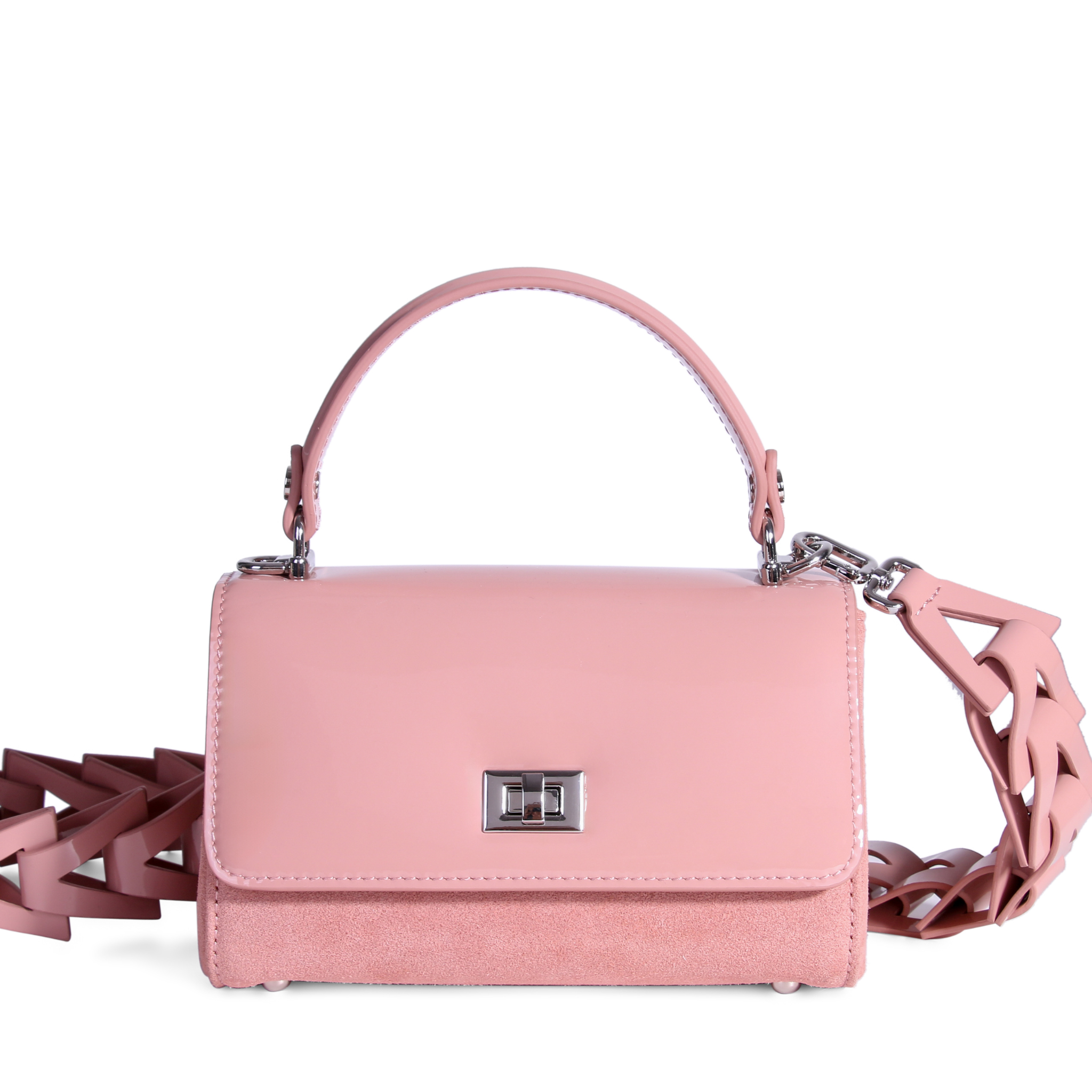 JURGI Lili Bag in rose patent leather and suede – structured luxury handbag