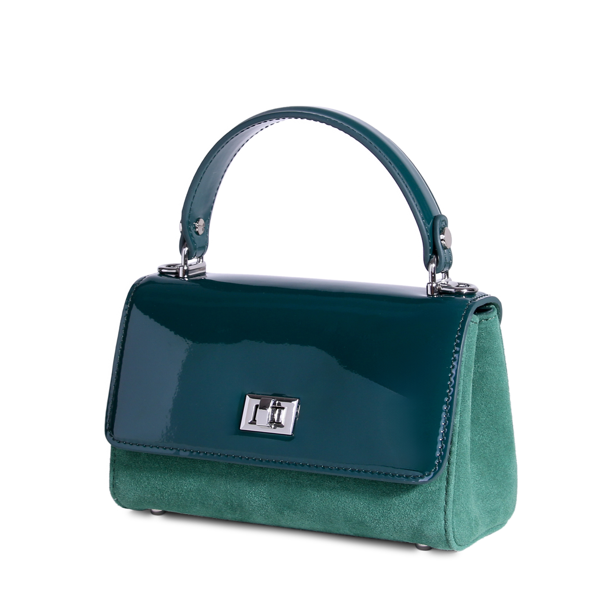 JURGI Lili Bag emerald – silver stud feet and suede base detail