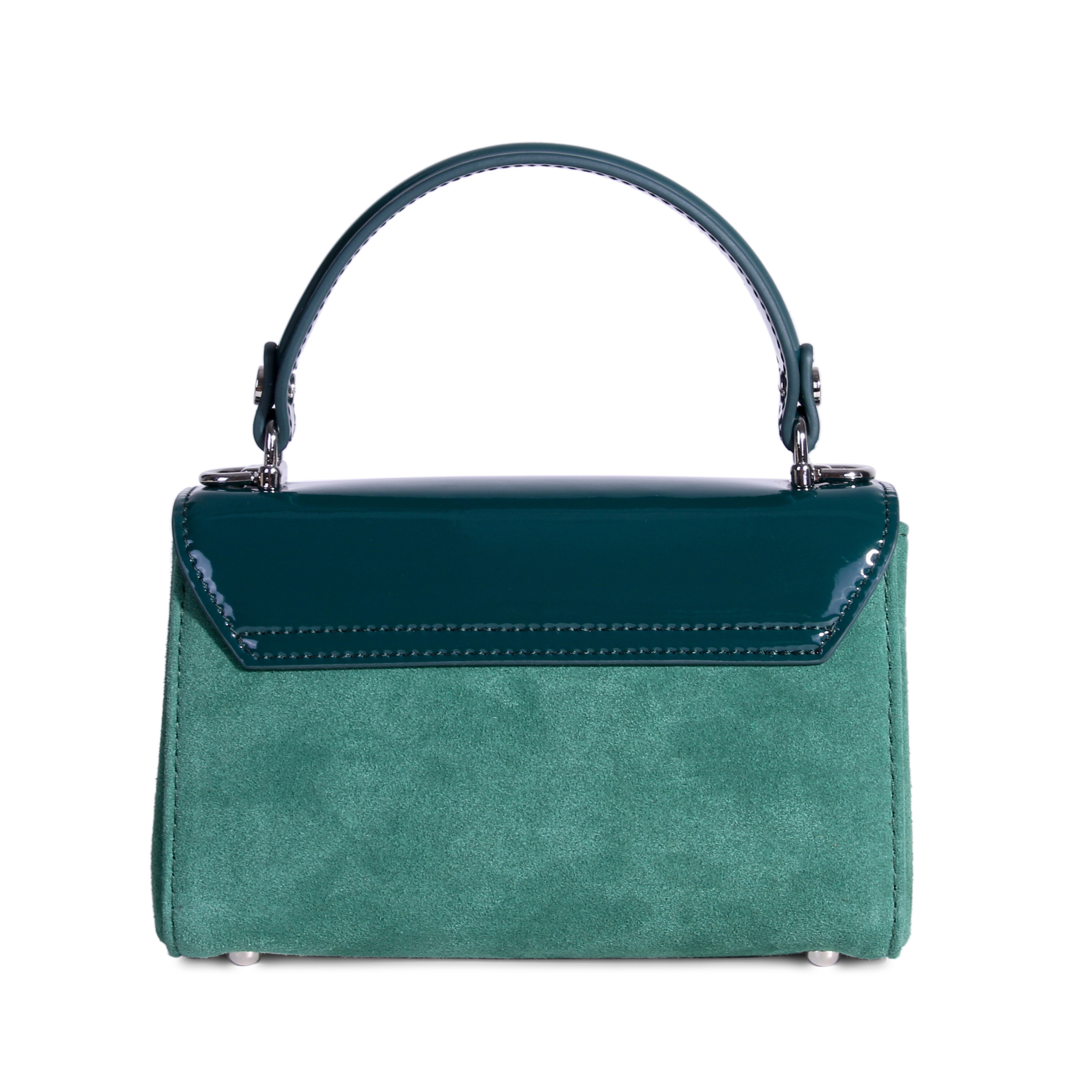 Lili Bag open interior – emerald patent leather and suede with cotton lining
